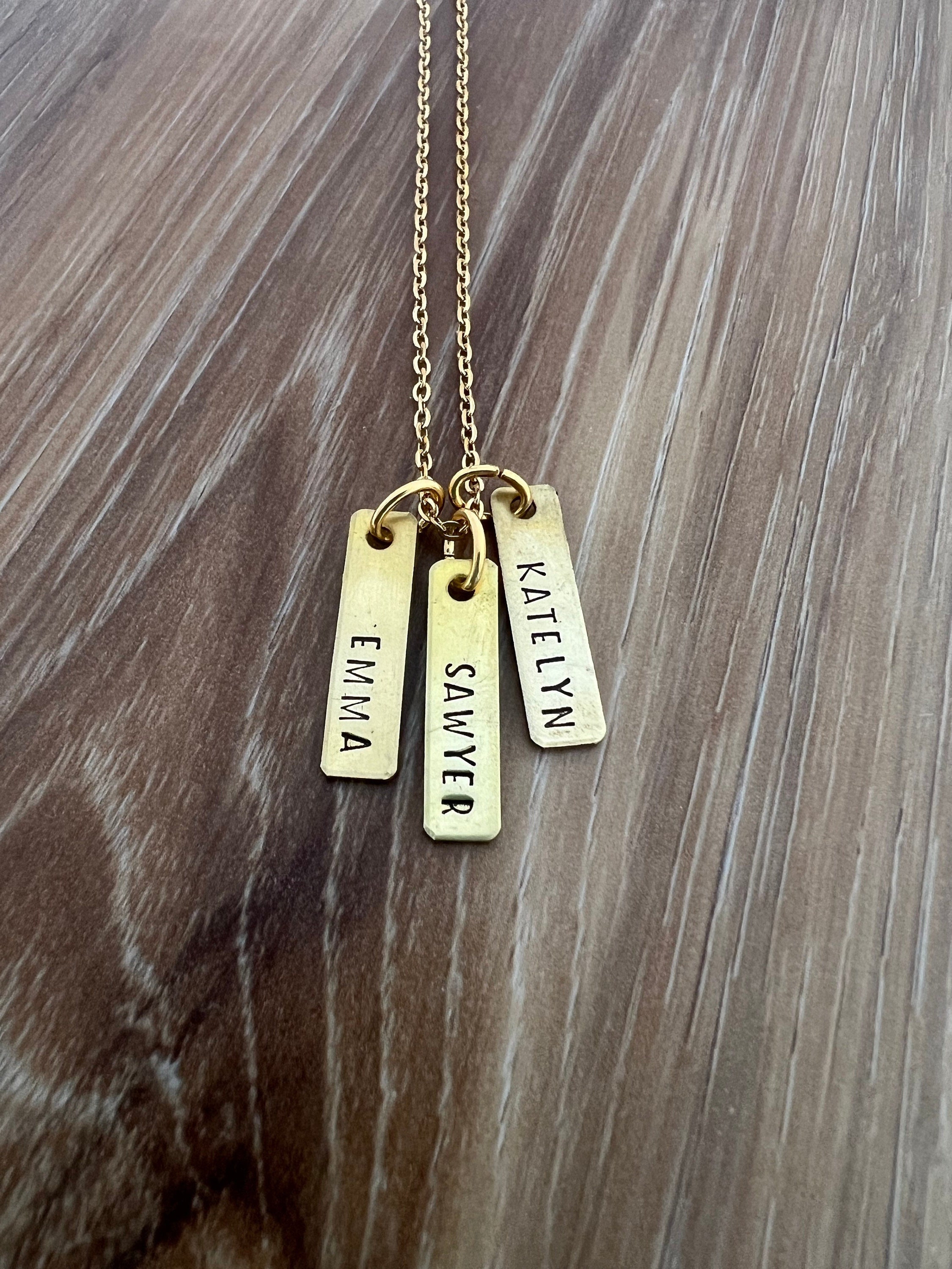 Custom Name Hand Stamped Bar Charm Necklace- Tiny Tag Necklace, view 2