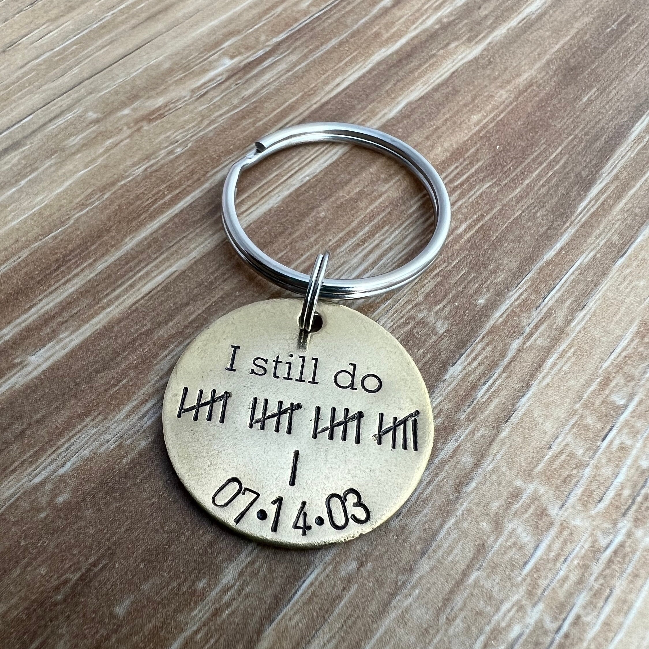 Brass Anniversary Personalized Keychain - I Still Do 21 Year Anniversary Gift- 21 Tally Marks- Custom Wedding Date, view 3