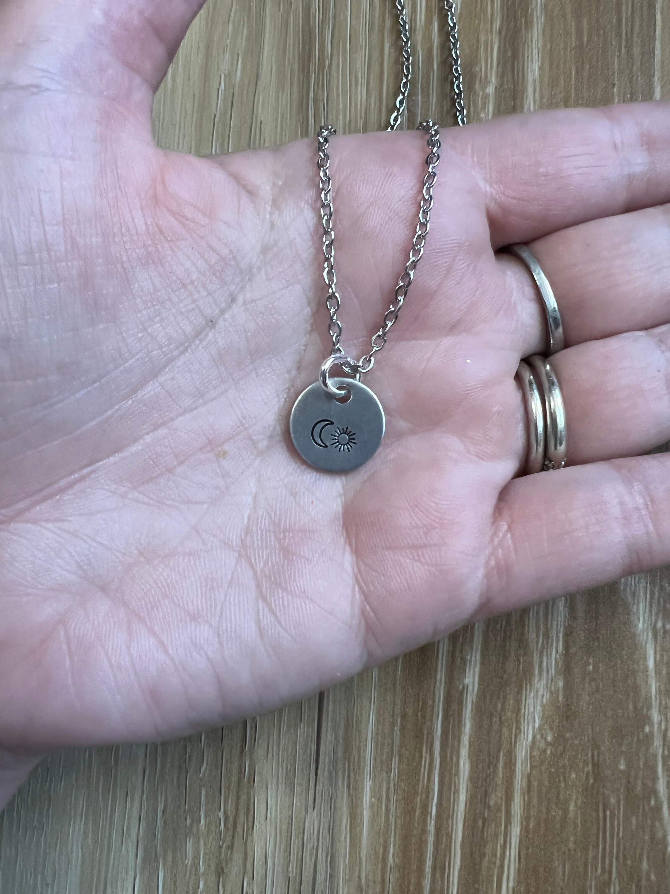 Sun and Moon Charm Necklace- Hand Stamped, view 3
