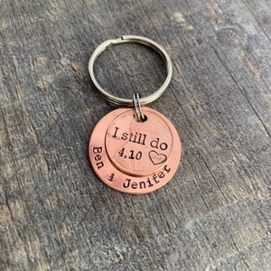I Still Do Penny Keychain Copper Anniversary Wedding Couples Gift Hand Stamped Circle Charm With Penny You Choose the Year image 3