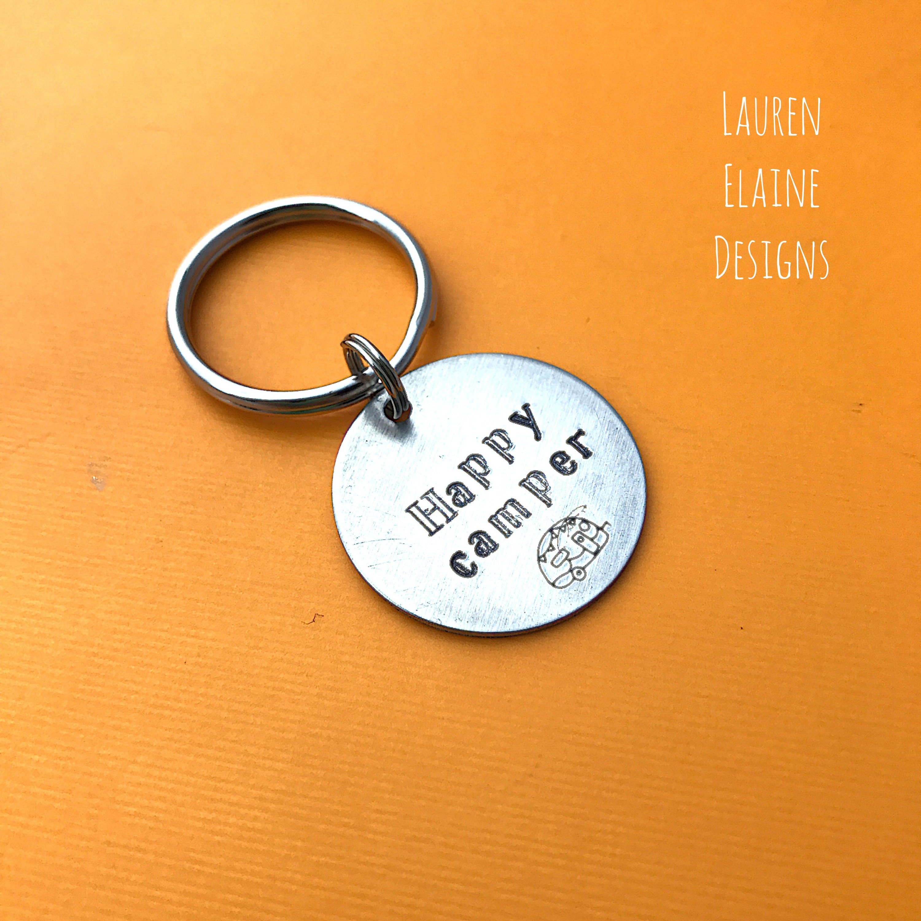 Hand Stamped Happy Camper Keychain - Personalized Camping Gift, view 2