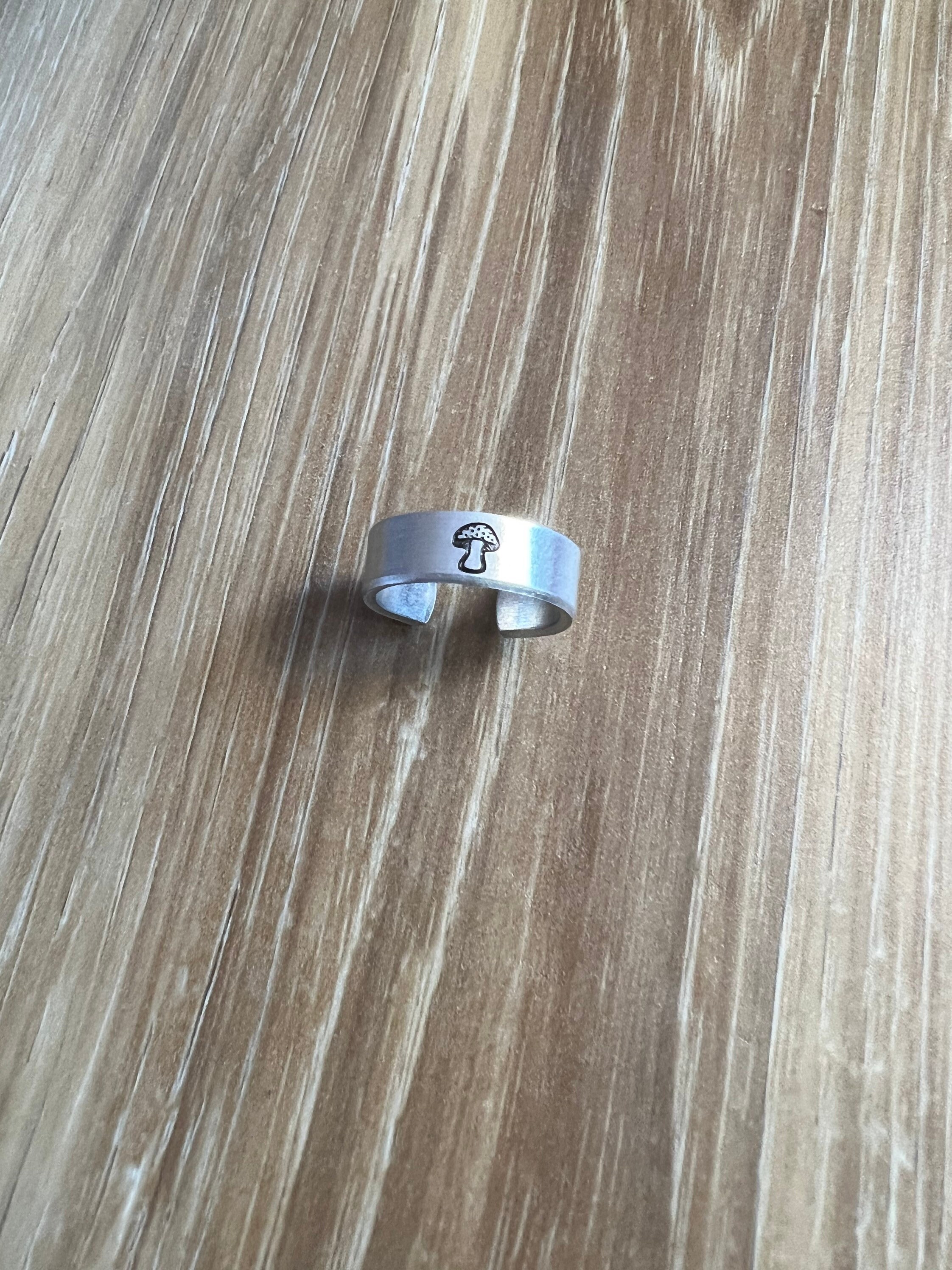 Mushroom Ring- Hand Stamped Aluminum Ring, view 2