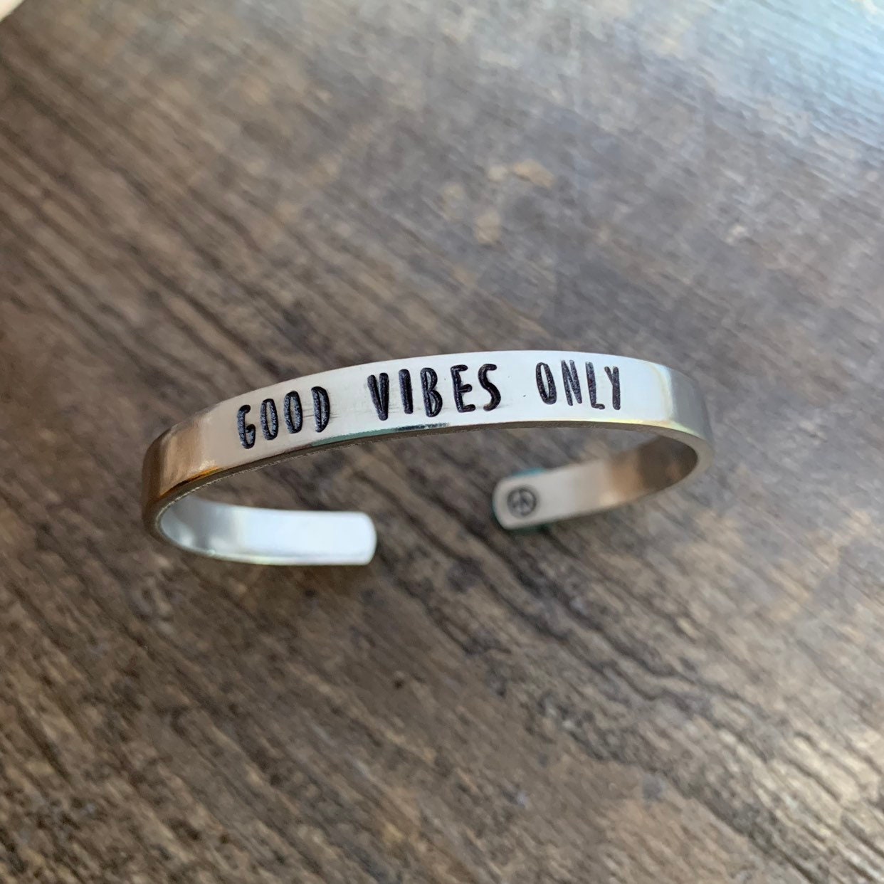 Good Vibes Only- Motivational Mantra Bracelet- Hand Stamped Cuff Bracelet