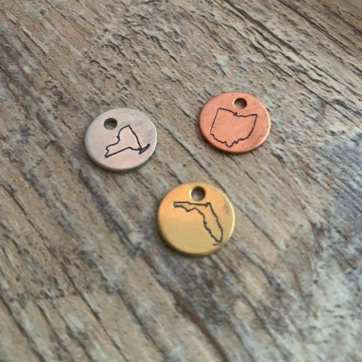 Custom Hand Stamped State Charms- In Copper, Aluminum, or Brass