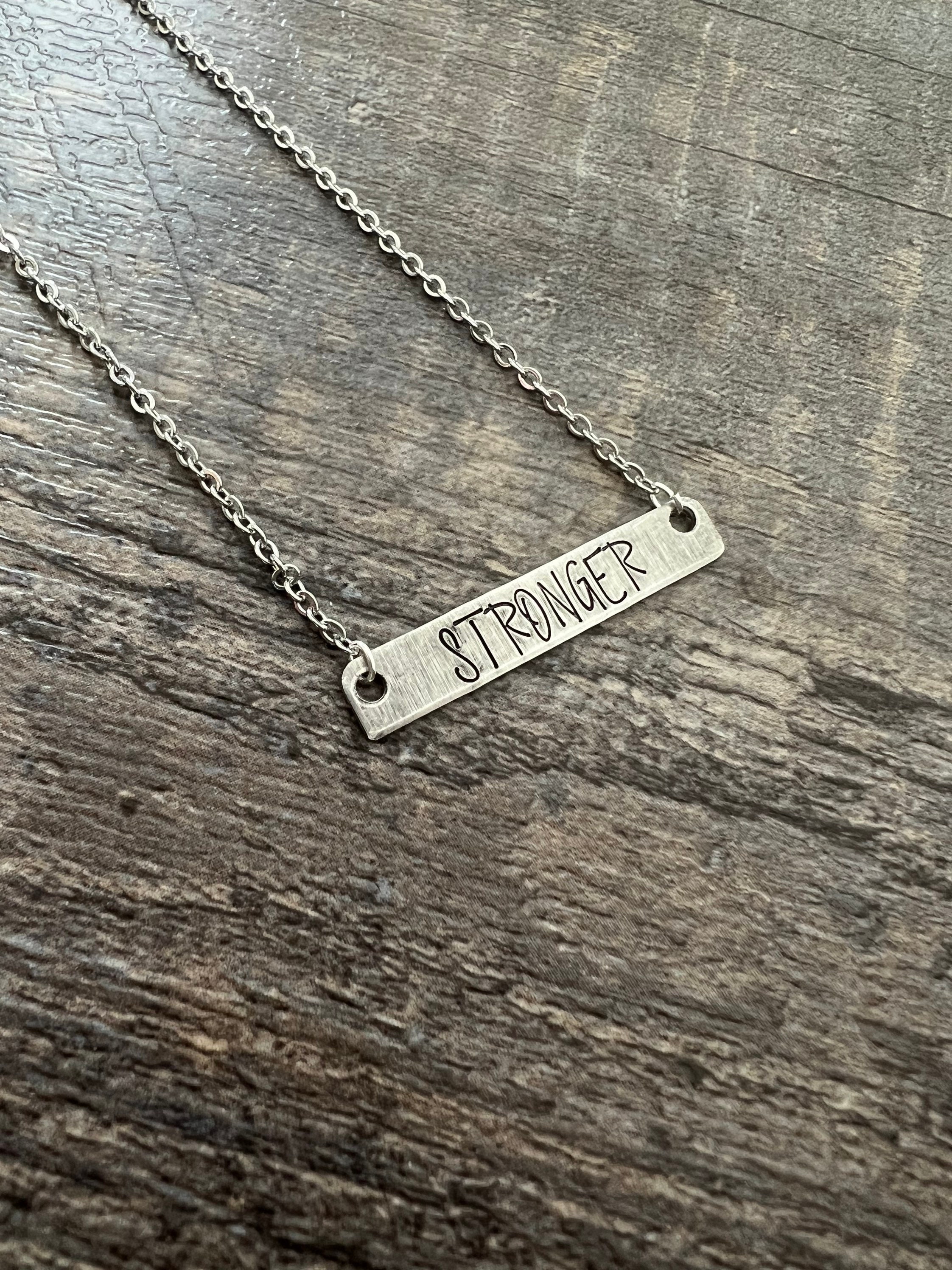 Custom Hand Stamped Aluminum Rectangle Bar Necklace- Add Your Own Phrase