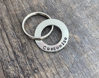 Custom Hand Stamped Washer Keychain- Add Your Own Phrase In Copper, Aluminum, or Brass
