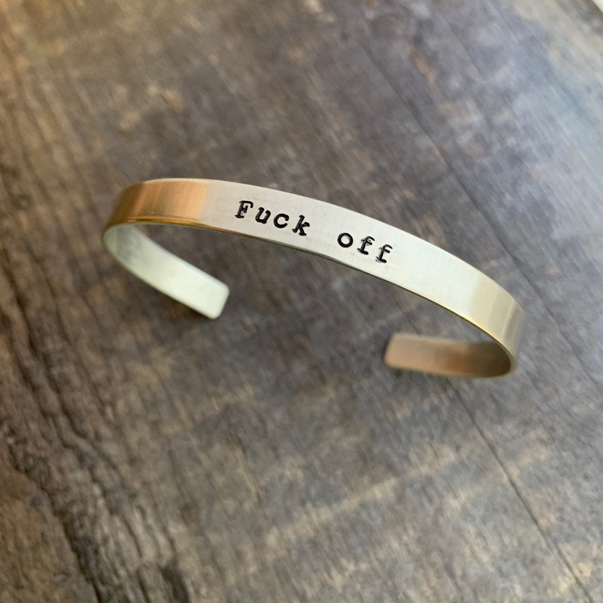 Hand Stamped Offensive Bracelet: Aluminum, Copper, Brass, or Sterling Silver, view 2