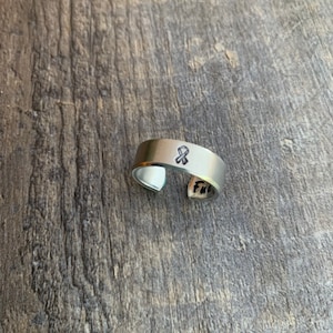 F-ck Cancer Ring- Awareness Ribbon- Hand Stamped Aluminum Ring- You Choose the Font