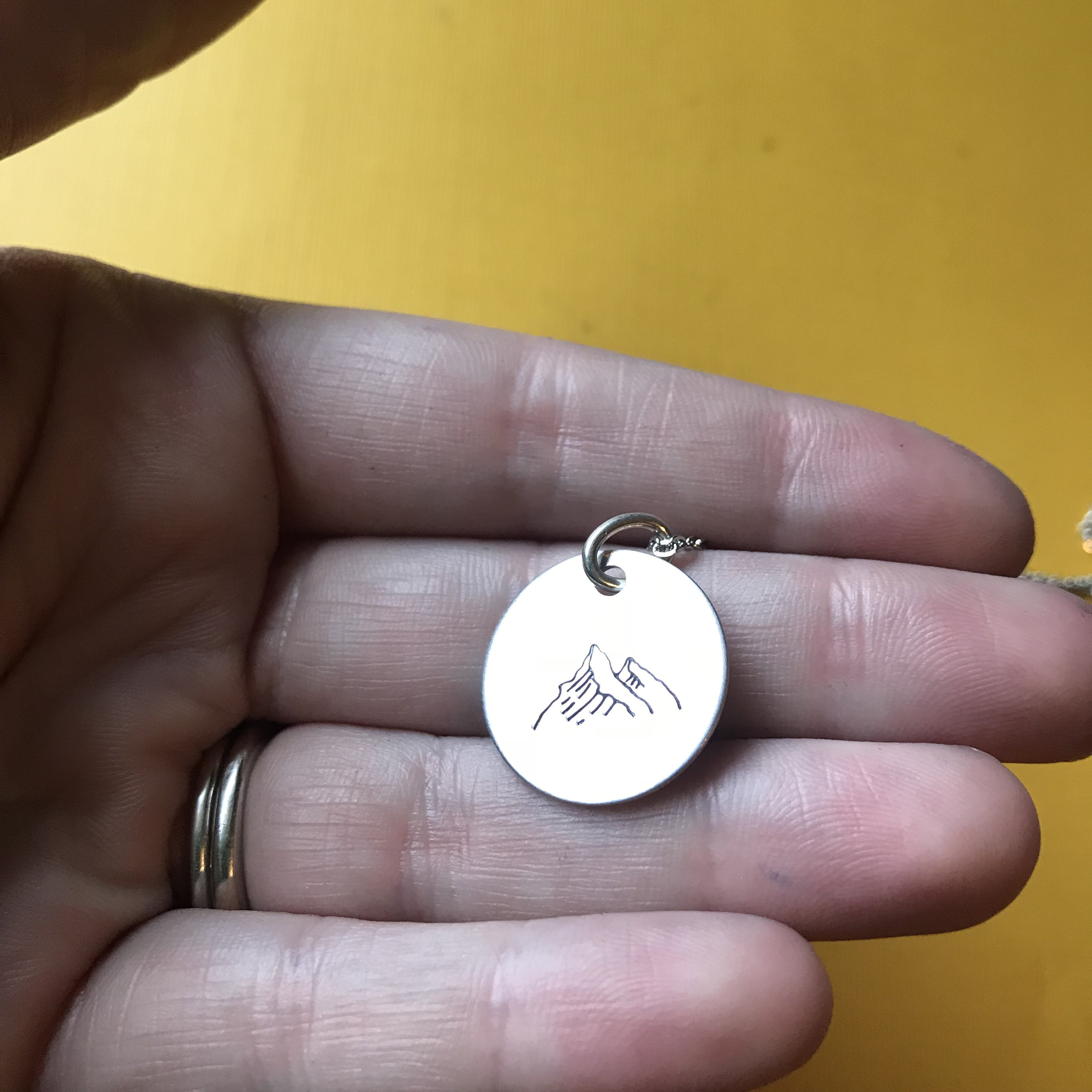 Mountain Necklace- Hand Stamped Aluminum, Copper, or Brass Charm Necklace, view 4