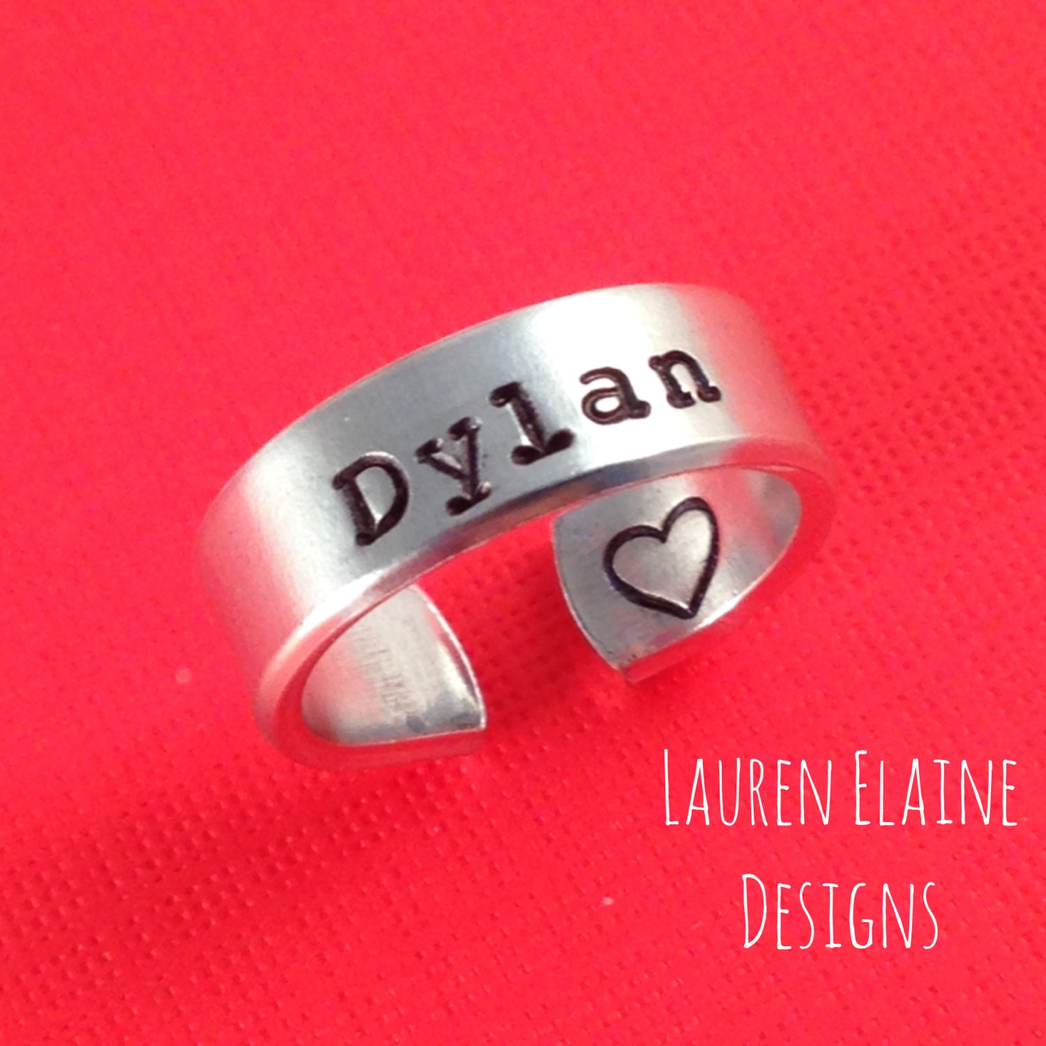 Personalized Hand Stamped Aluminum Ring: Custom Quote, Names, Dates, view 2