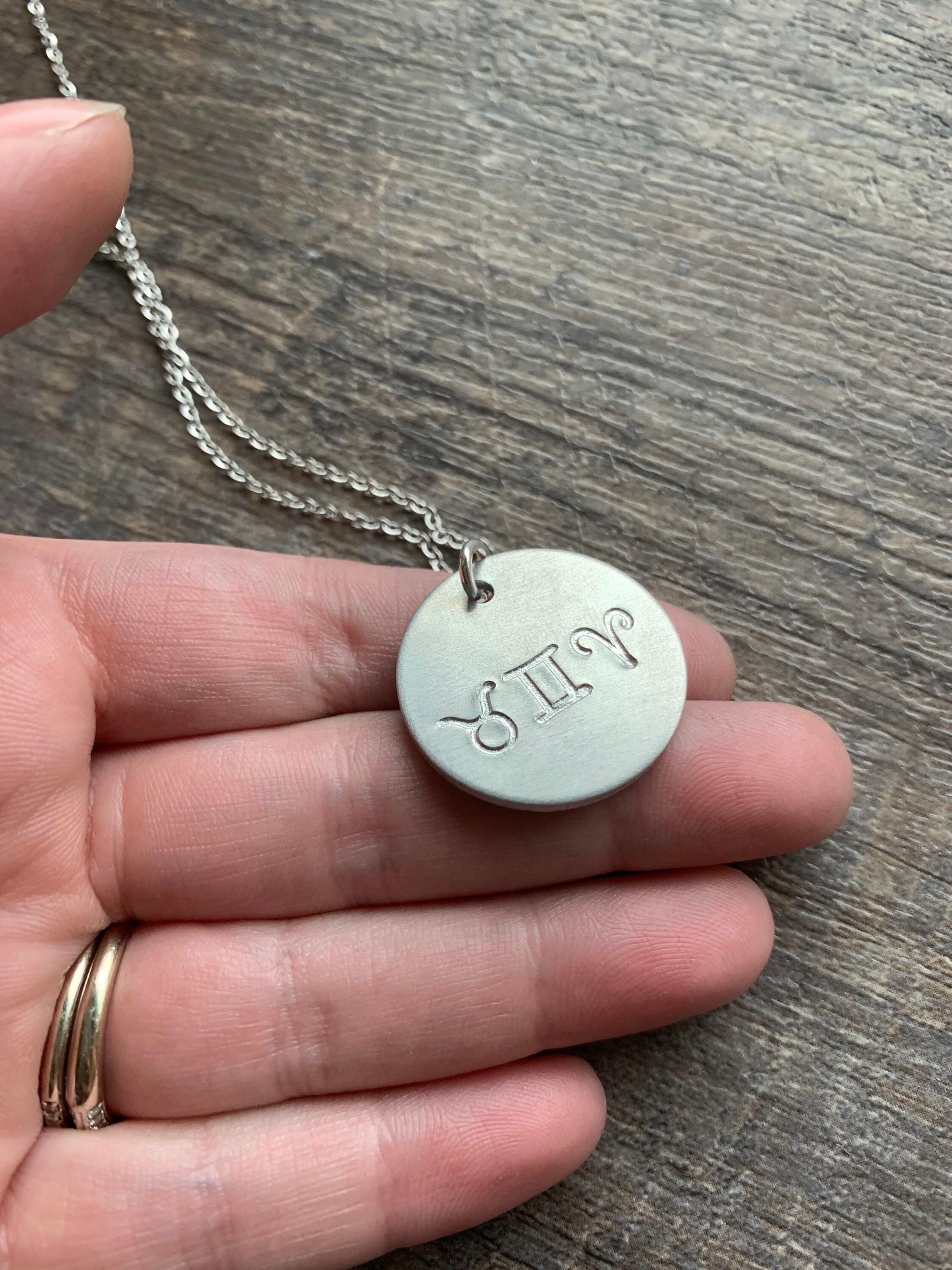 Hand Stamped Zodiac Sign Necklace: Custom Constellation Charm, view 2