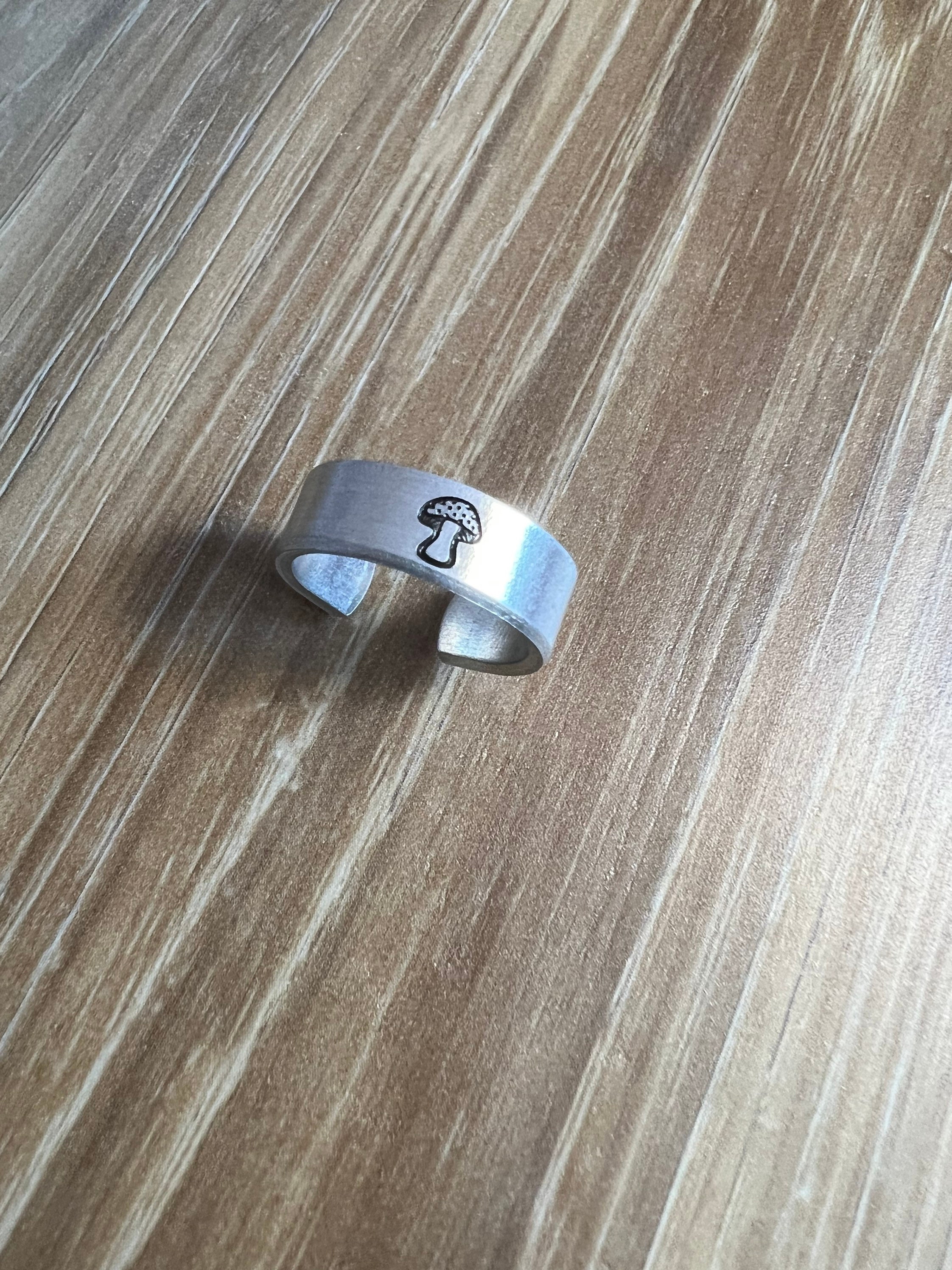 Mushroom Ring- Hand Stamped Aluminum Ring, view 3
