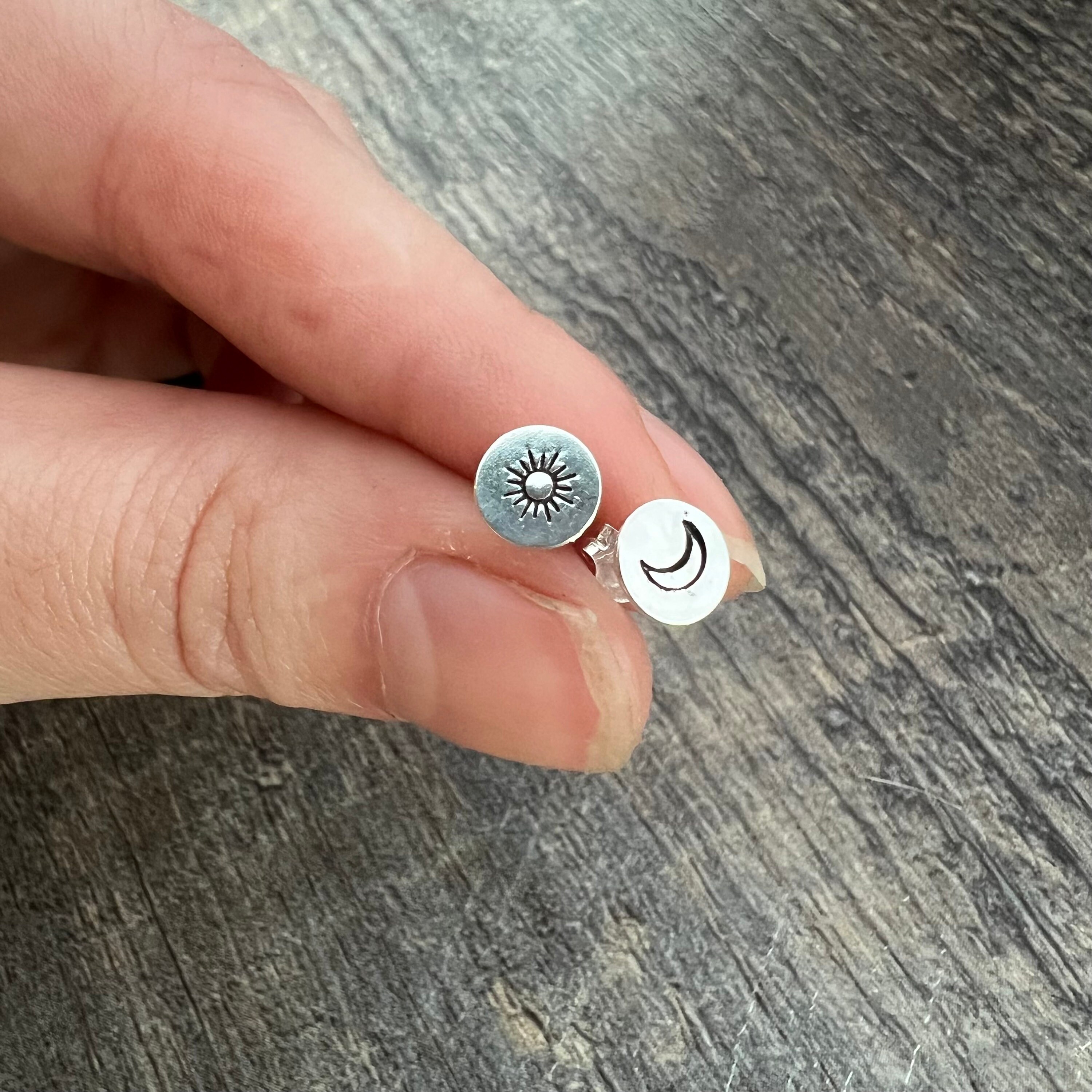 Sun and Moon Sterling Silver Stud Earrings, view 3