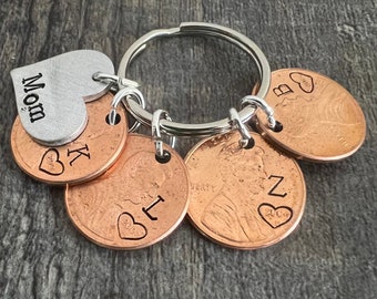 Mother’s Day Penny Keychain - Personalized Family Initials and Birth Year, Gift for Mom, Gift for Grandma, Birthday Gifts