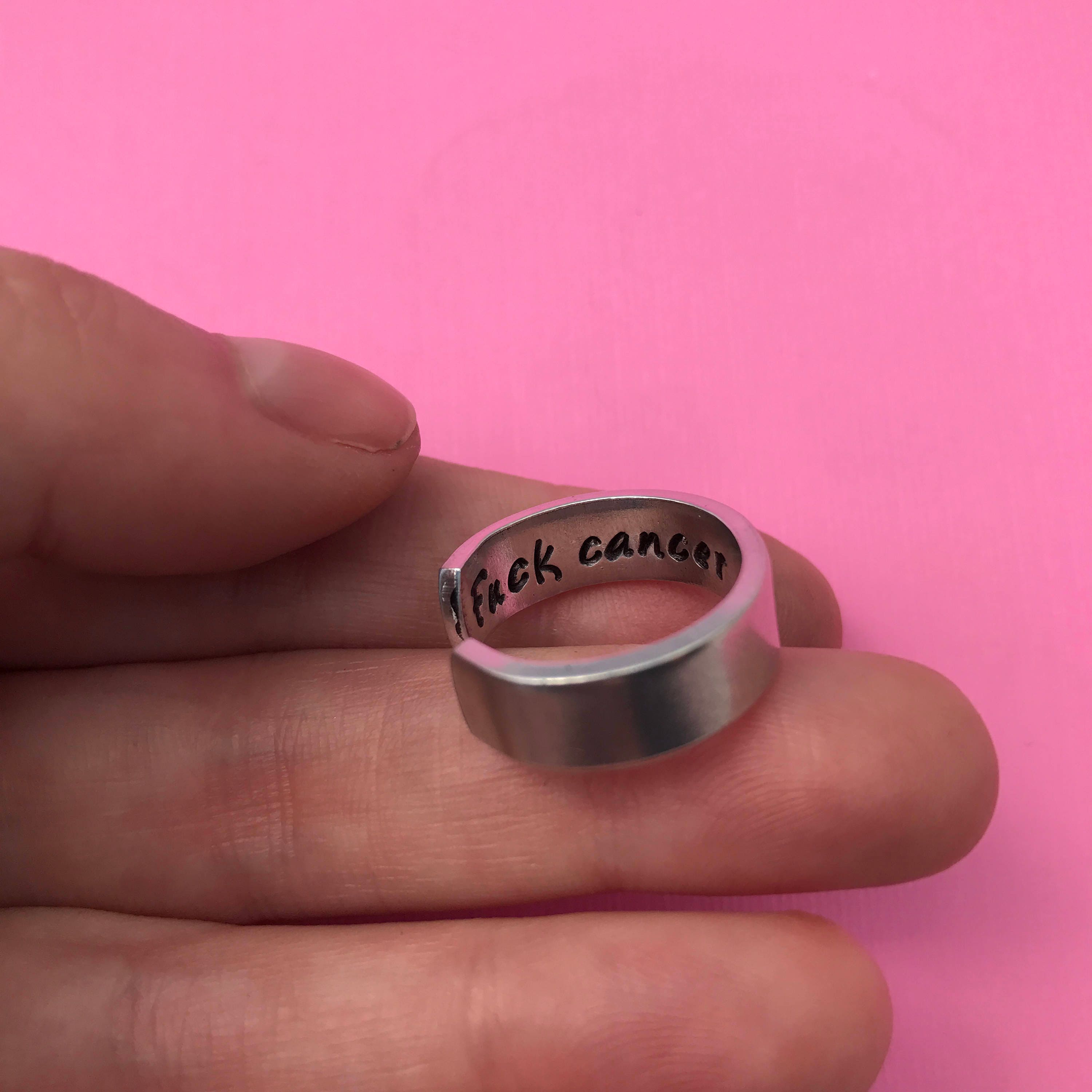 F-ck Cancer Ring- Awareness Ribbon- Hand Stamped Aluminum Ring- You Choose the Font, view 2