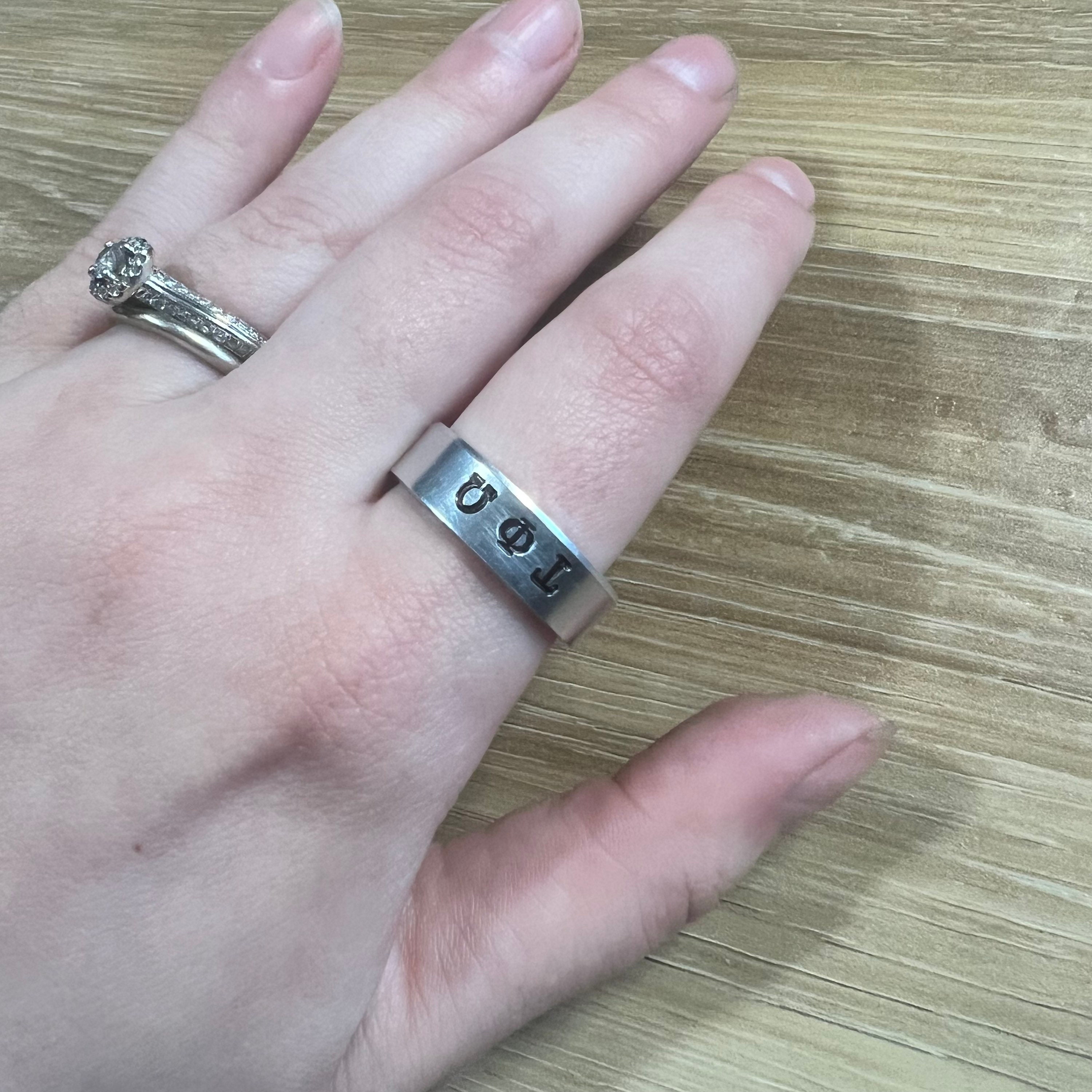 Custom Sorority Ring- Hand Stamped Greek Letters, view 3