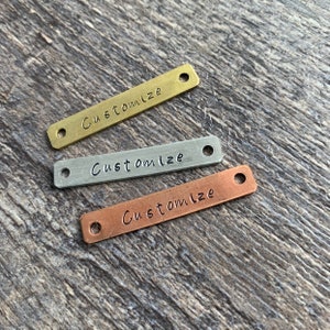 Custom Hand Stamped Aluminum, Brass, Or Copper Rectangular Bracelet Charm or Tag- 1 1/2&quot; x 1/4&quot;
