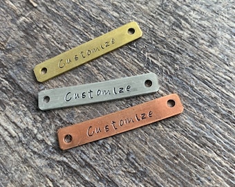 Custom Hand Stamped Aluminum, Brass, Or Copper Rectangular Bracelet Charm or Tag- 1 1/2" x 1/4"