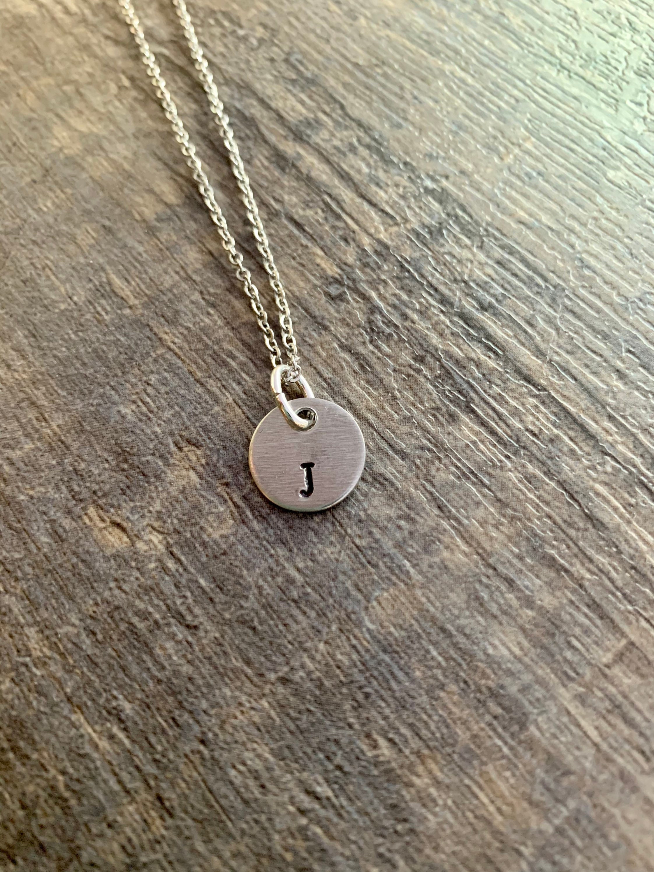 Custom 1/2 inch Disc Charm Necklace- Hand Stamped- Choose Your Initals, Charm Metal and Chain, view 2