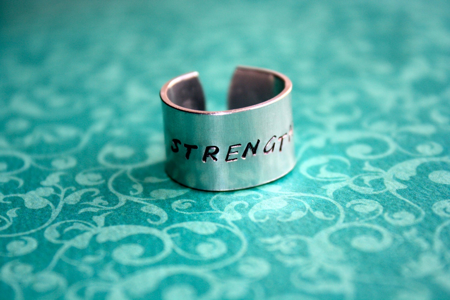 Custom Hand Stamped Wide Aluminum Ring- Add Your Own Phrase, view 3