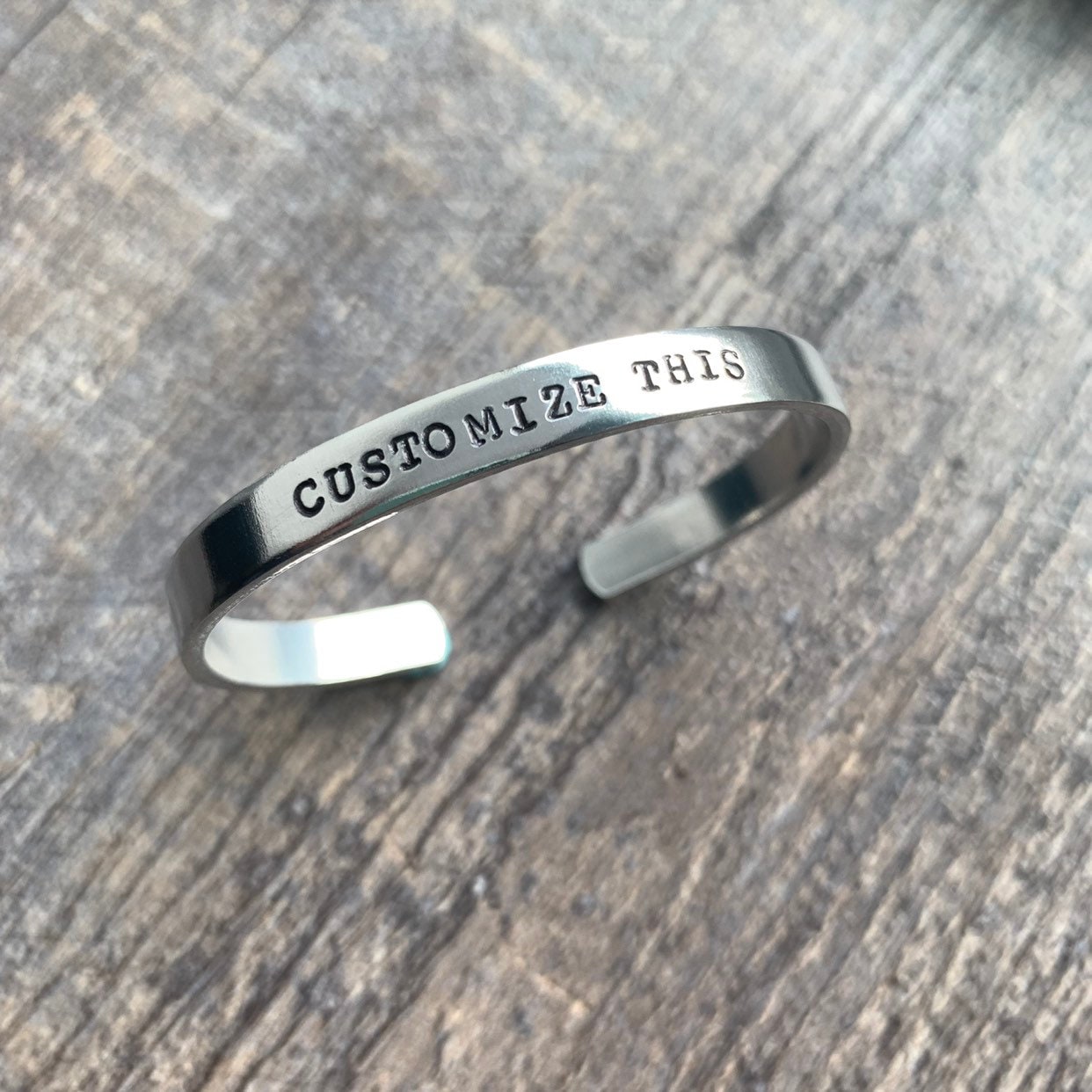Custom Hand Stamped Bracelet Aluminum Cuff ((Names, Dates, Quotes)) Can have HIDDEN MESSAGE
