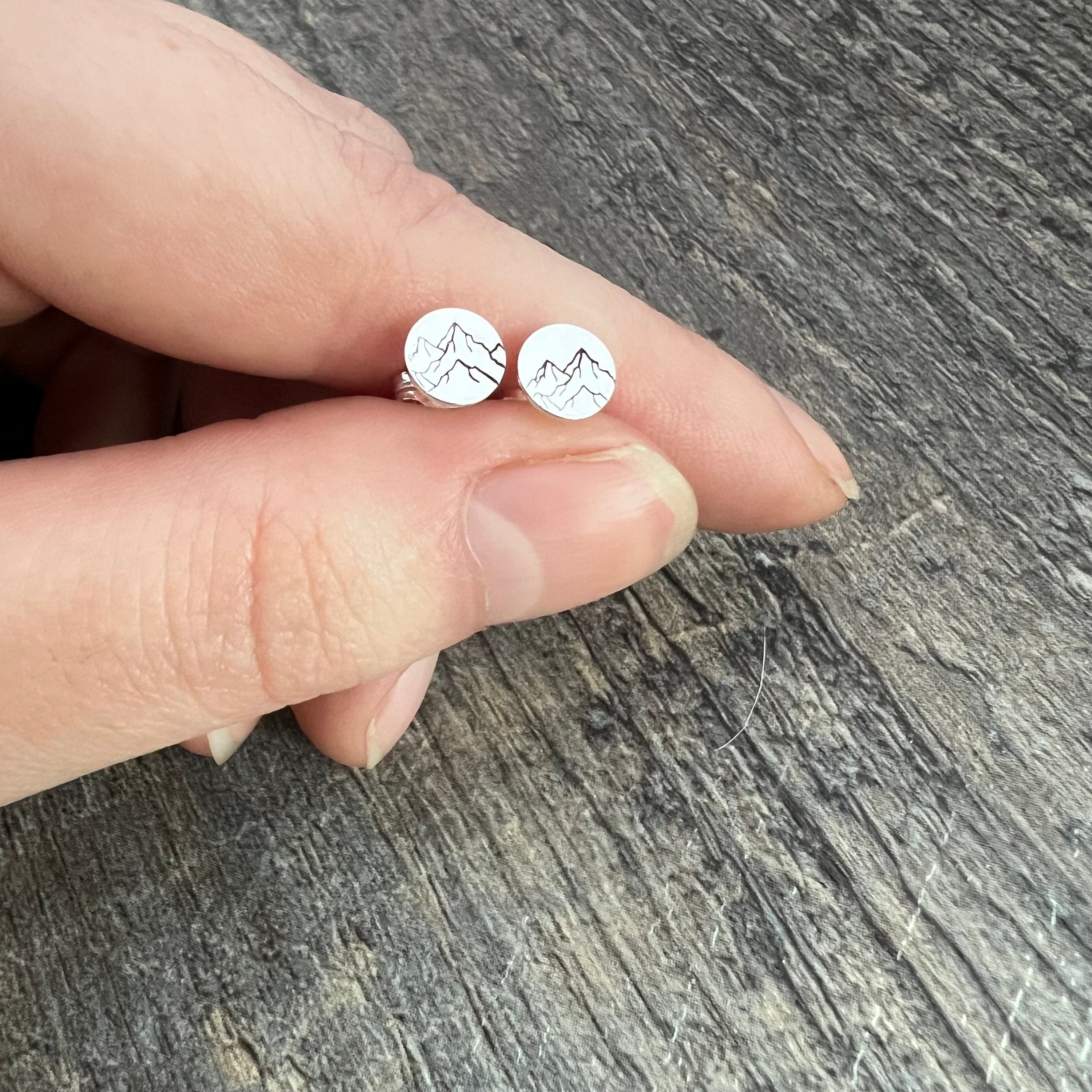 Mountain Sterling Silver Stud Earrings, view 3