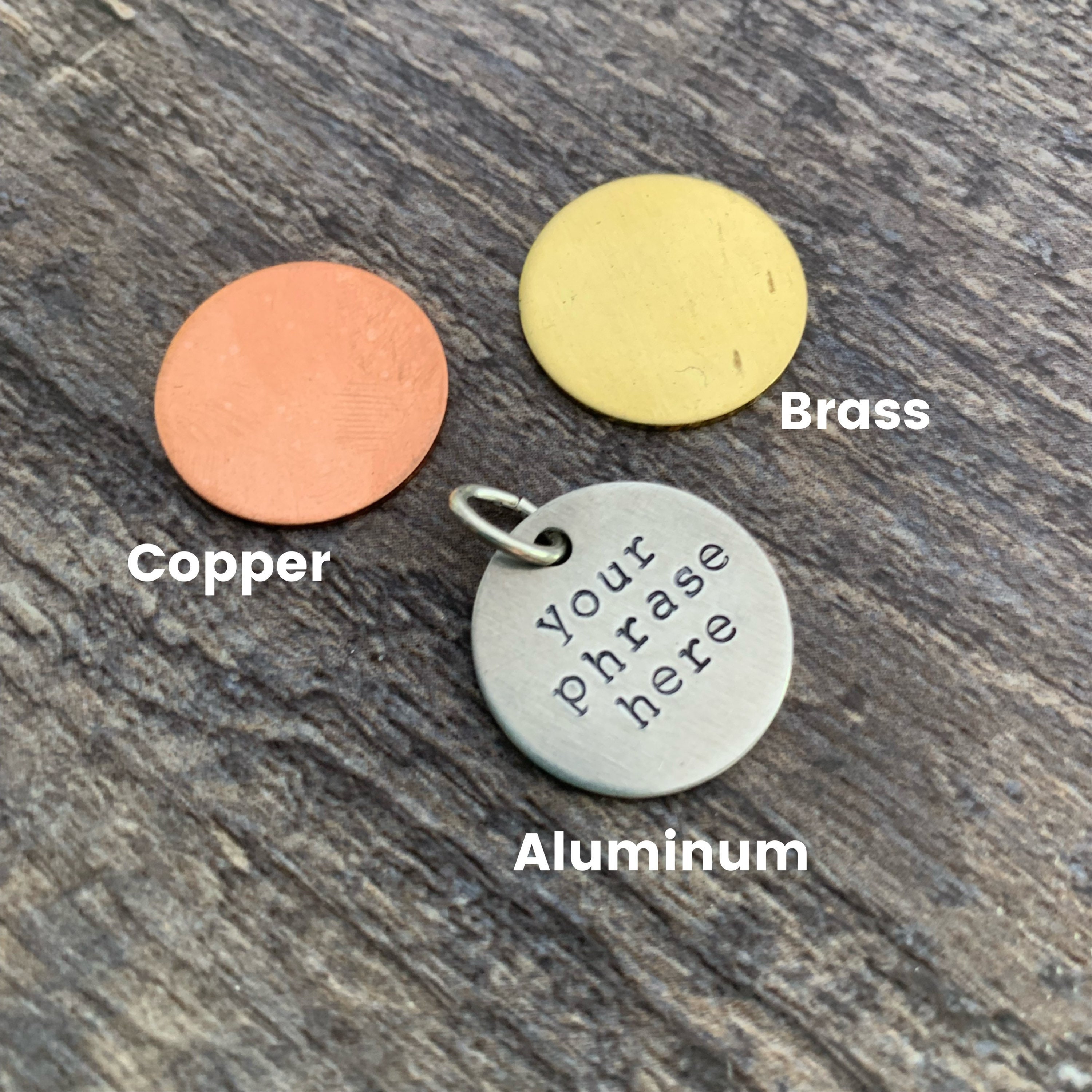 Hand Stamped Pet ID Tag: Mountains and Forest, Custom Aluminum Brass Copper, view 5