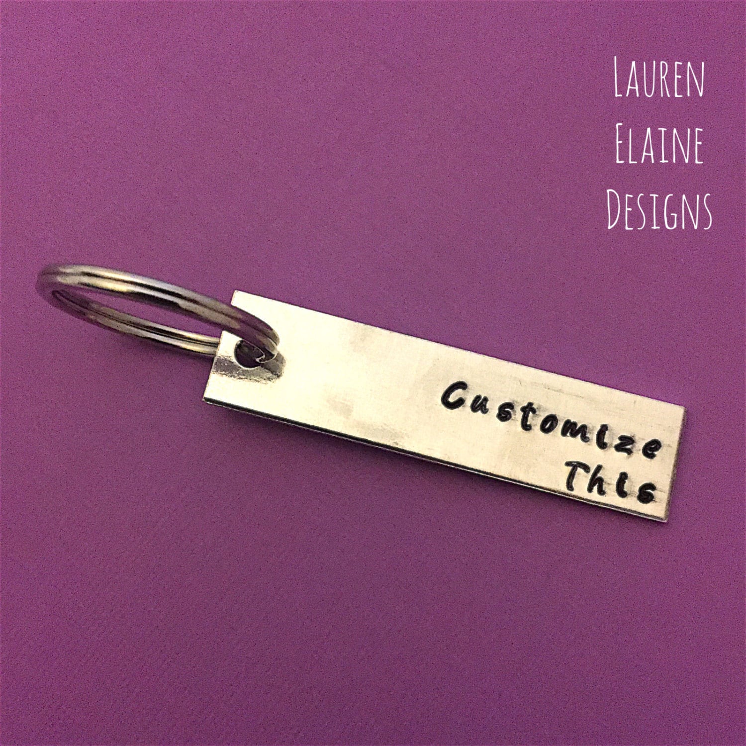 Custom Hand Stamped Keychain- Aluminum Rectangle- Add Your Own Phrase- Choose the Font, view 2