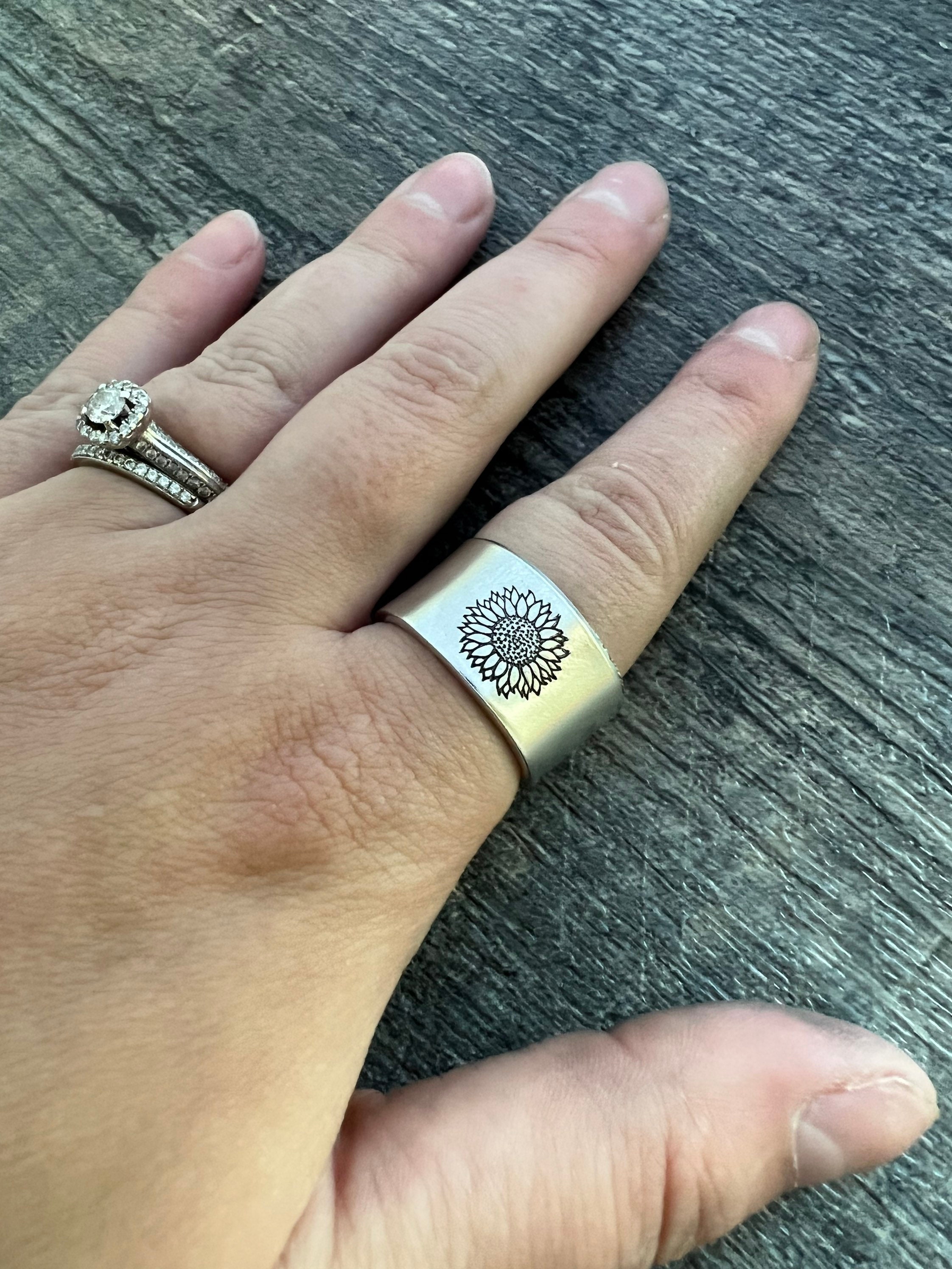 Sunflower Hand Stamped Aluminum Ring, view 2