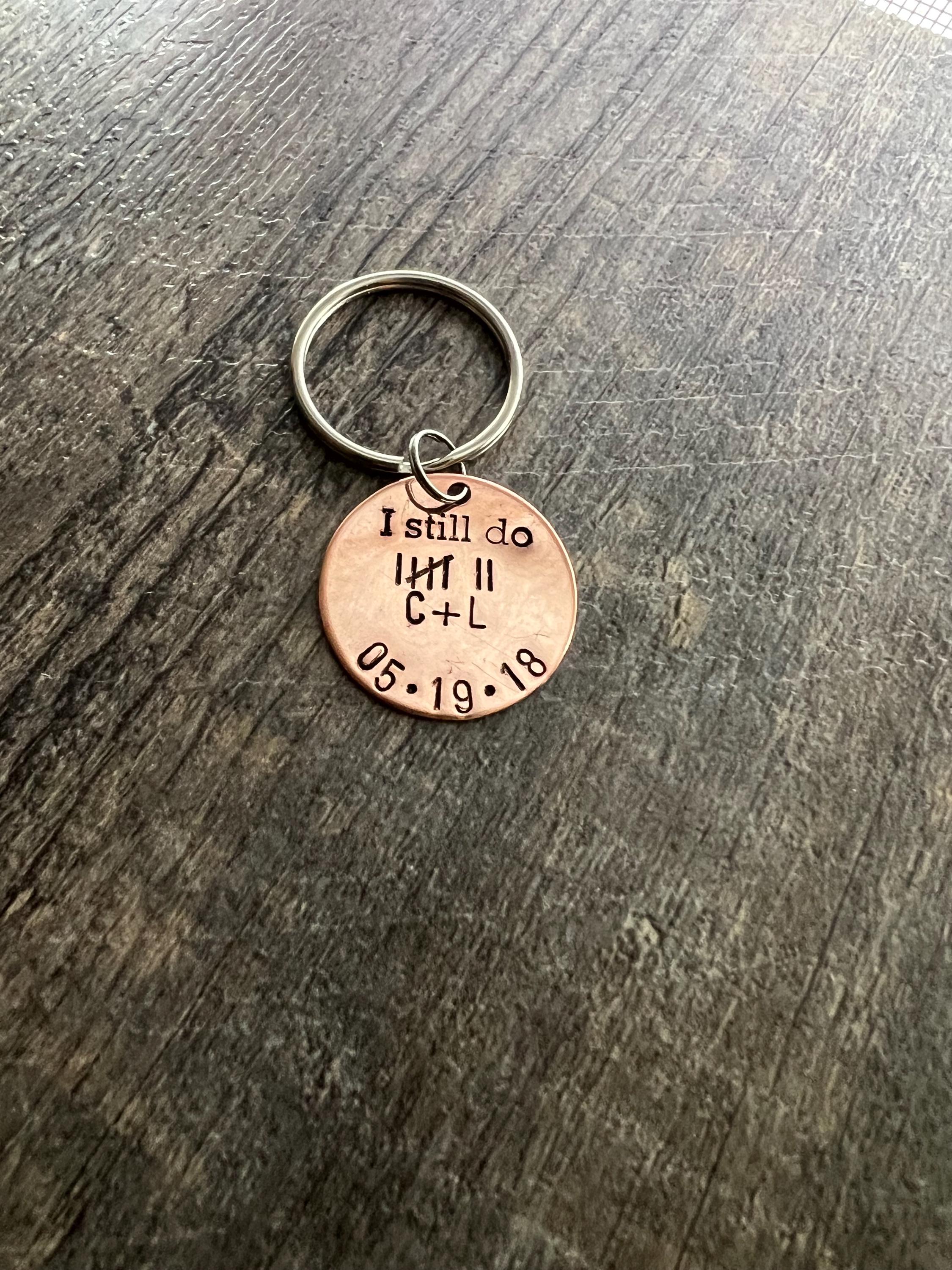 Copper Anniversary Personalized Keychain - I Still Do 7 Year Anniversary Gift- Seven Tally Marks- Custom Wedding Date, view 2