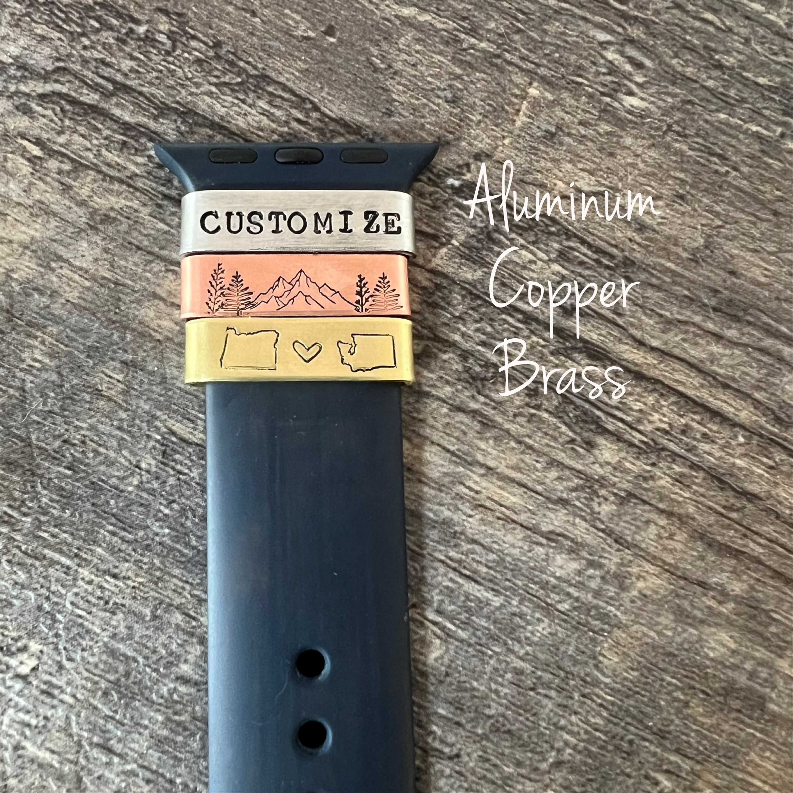 Hand Stamped Watch Band Charm: Custom Aluminum, Brass, Copper Tag, view 4