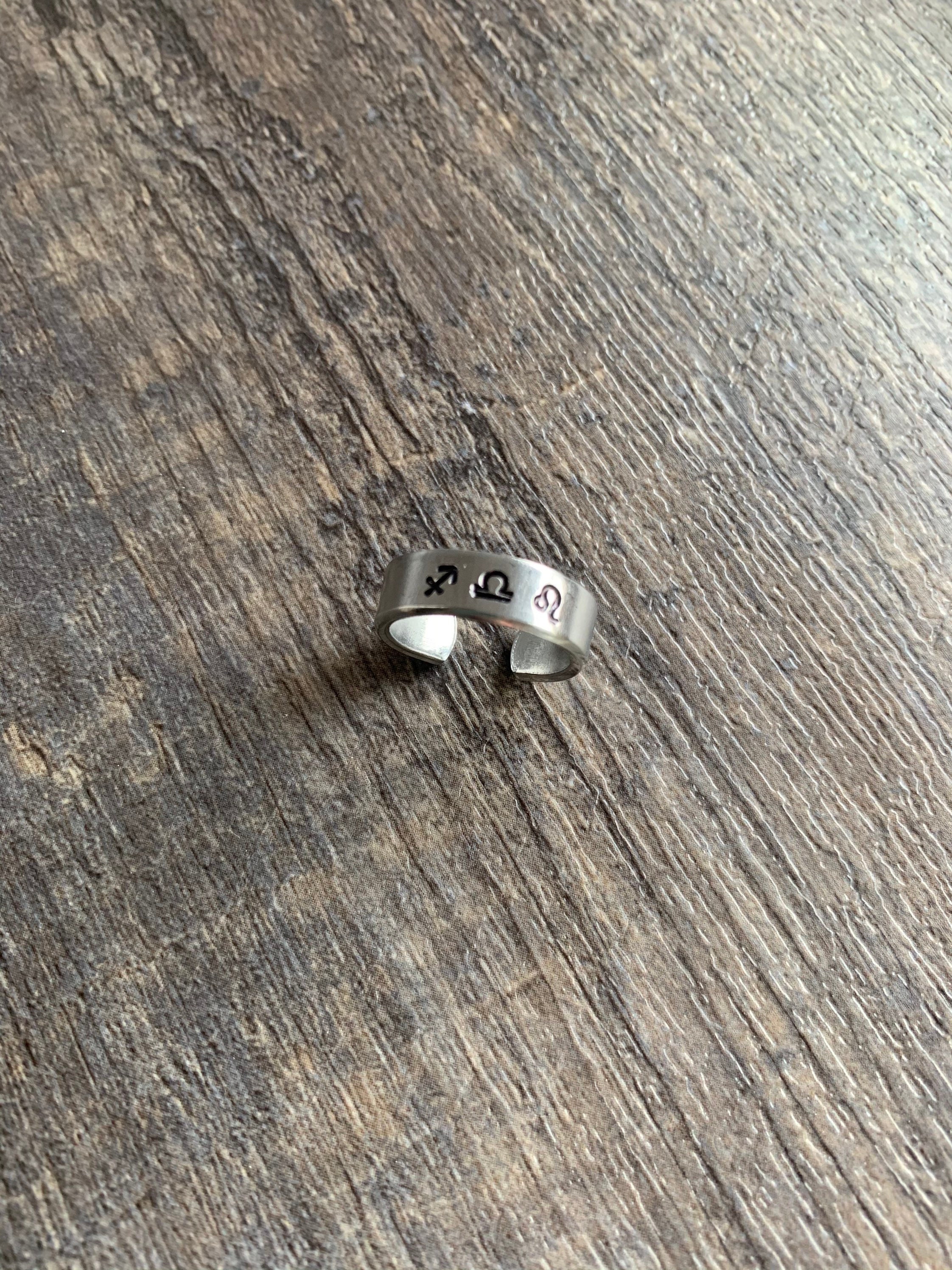 Hand Stamped Zodiac Sign Ring: Sun, Moon & Rising Signs, view 2