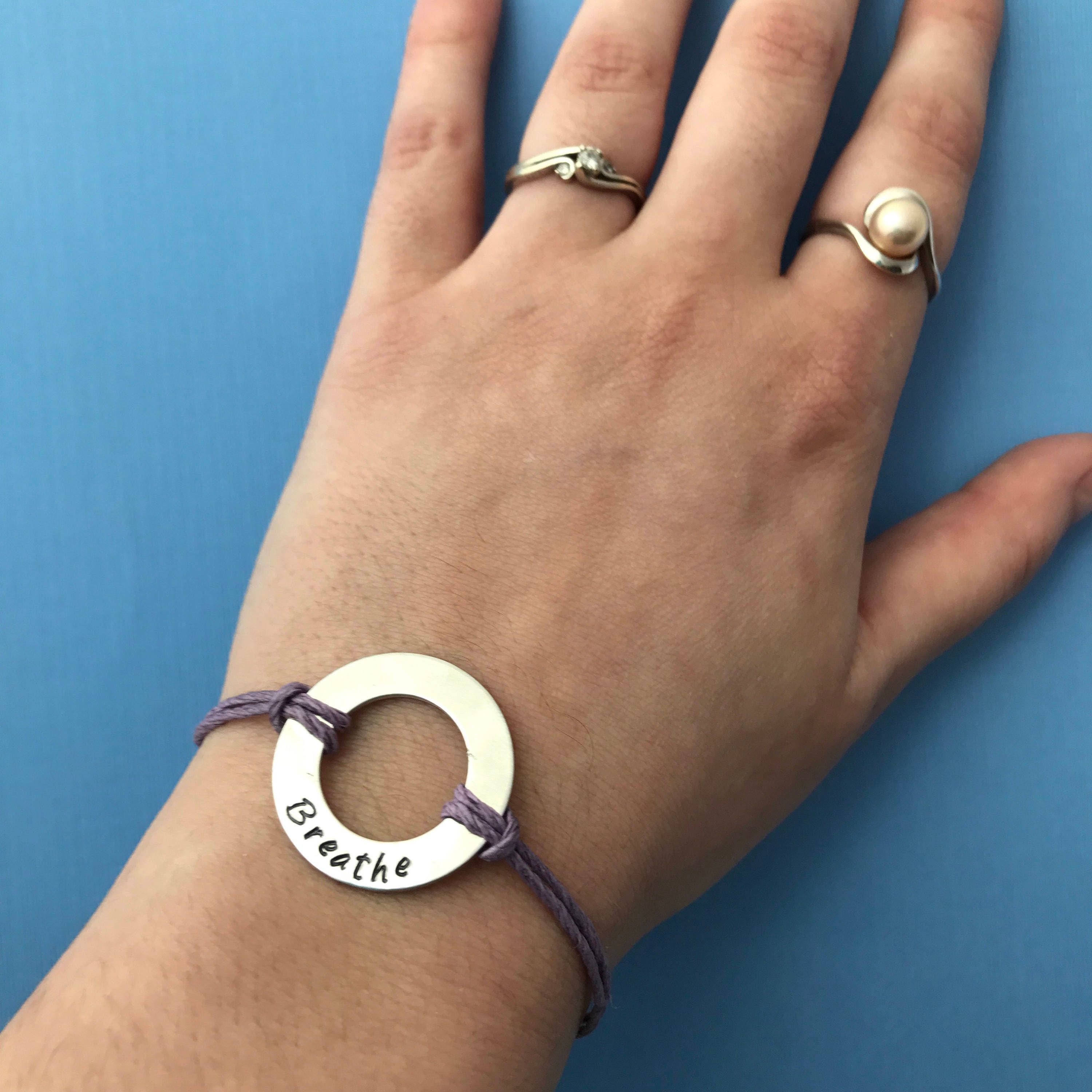 Custom Hand Stamped Aluminum Washer Hemp Bracelet- Choose Color and Font, view 4