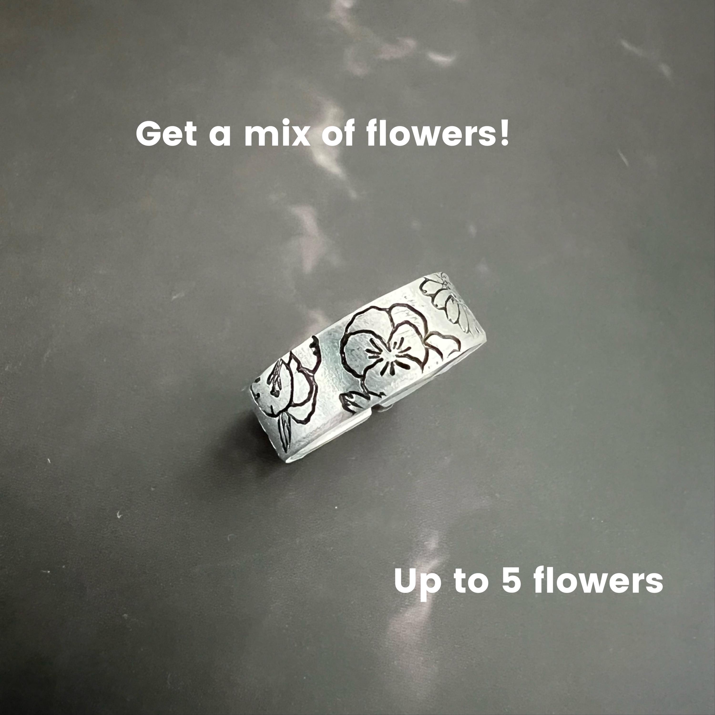 Hand Stamped Aluminum Birth Flower Ring: Wildflower Jewelry, view 4