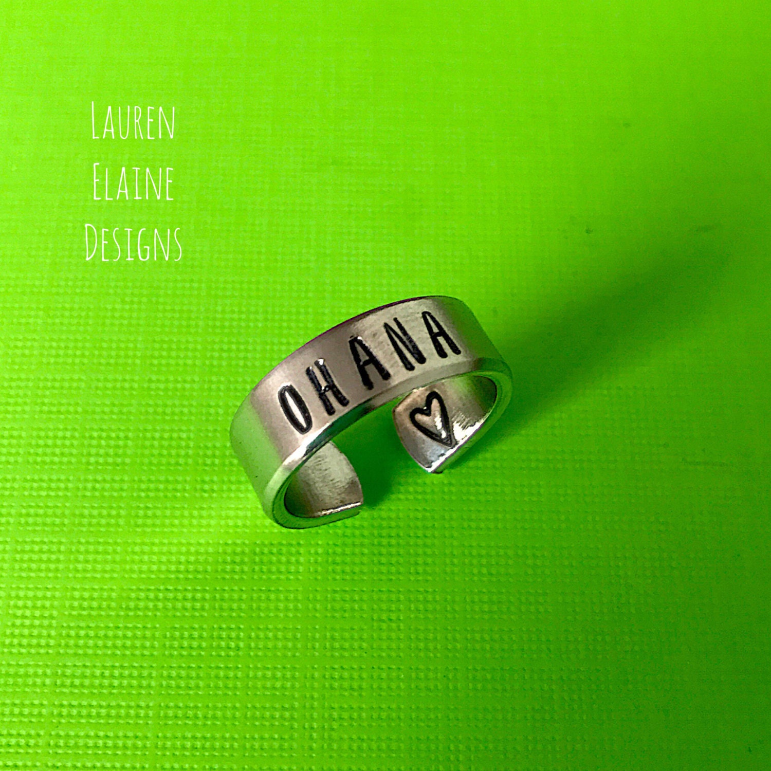 Ohana- Hand Stamped Aluminum Ring- You Choose the Font, view 2