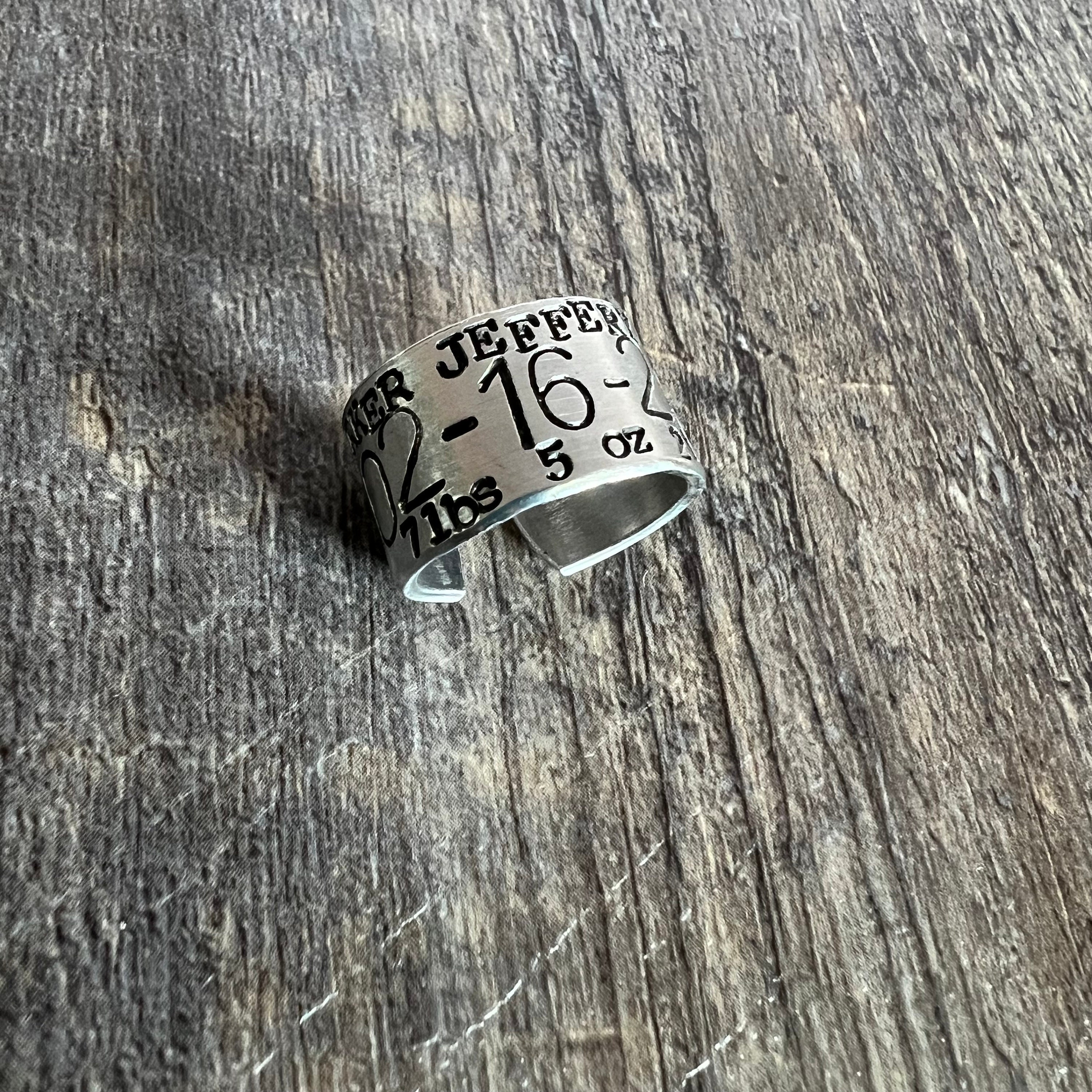 Custom Duck Band Style Ring-  Hand Stamped Aluminum Ring- Personalized Baby Name, Anniversary Gift for Him, view 2