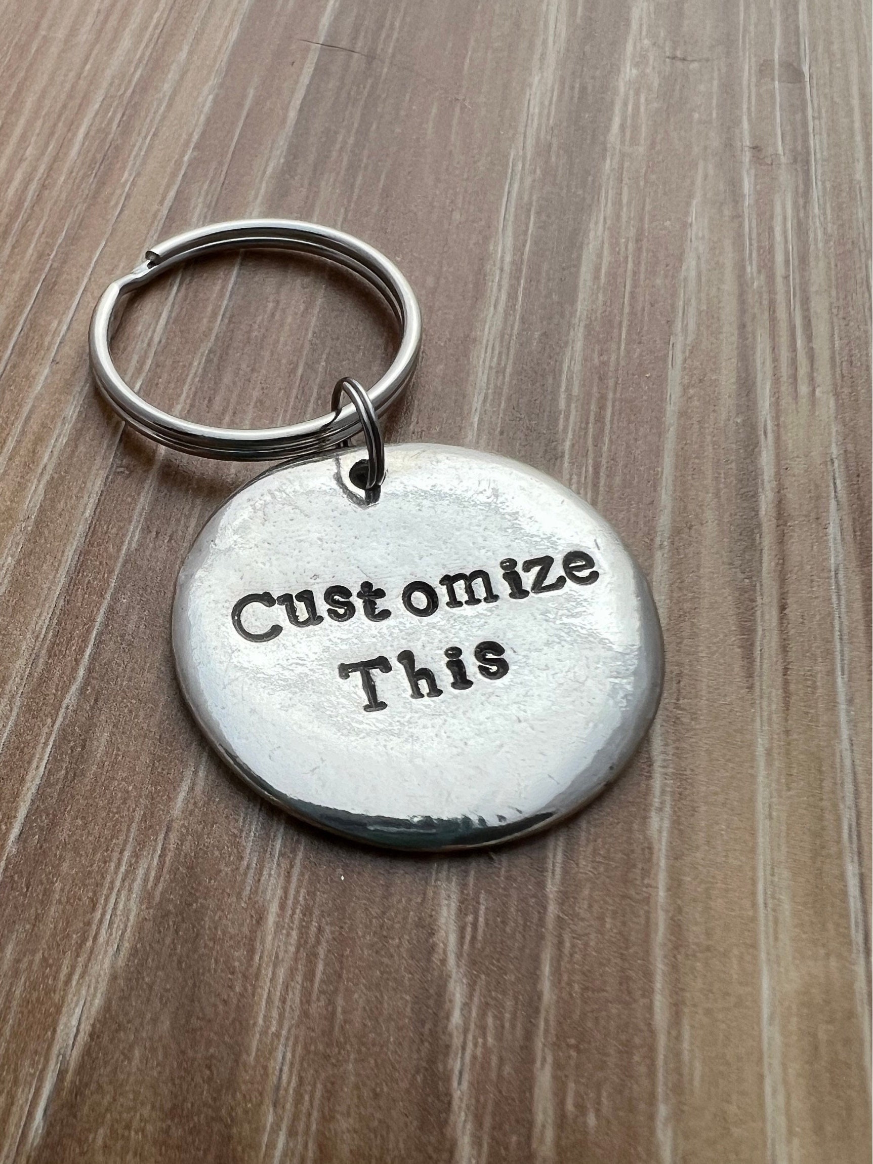 Custom Hand Stamped Pewter 1.25" Circle Keychains/Pet ID Tag- You Personalize