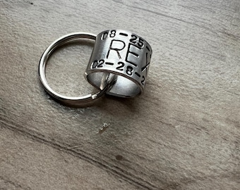 Bird Dog Memorial Duck Band Style Keychain-  Hand Stamped Aluminum Ring- Custom Dog Name