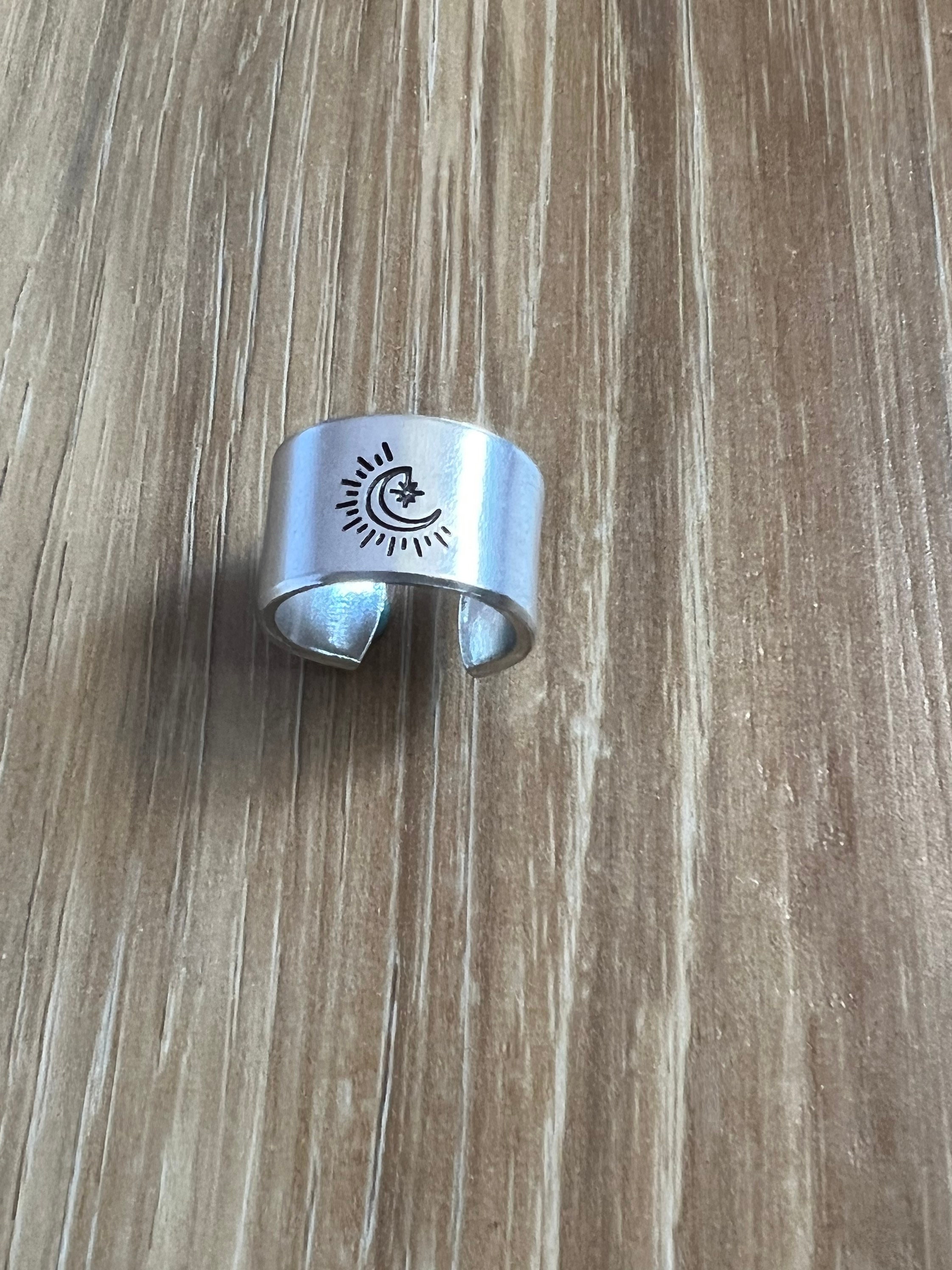Moon and Star Hand-Stamped Aluminum Ring, view 2