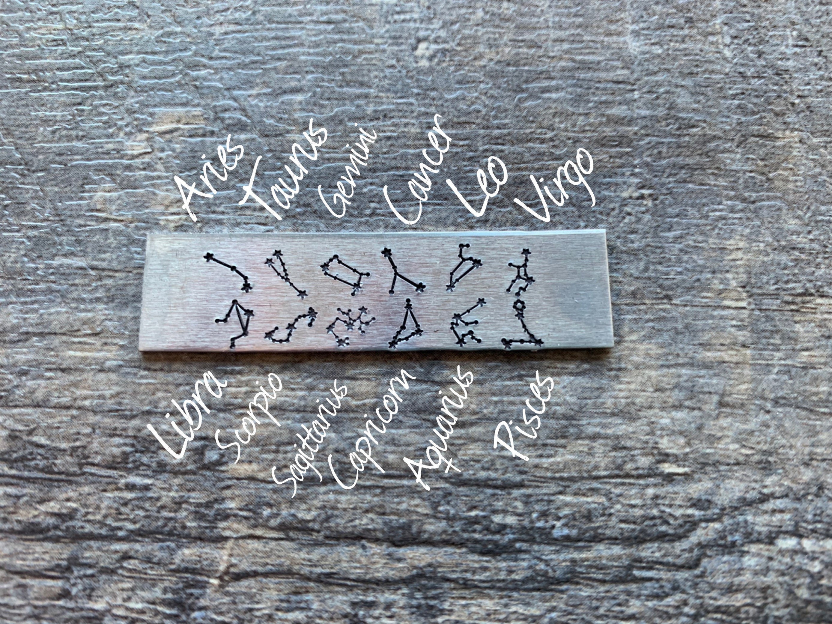 Hand Stamped Zodiac Constellation Necklace: Custom Metal Charm, view 4