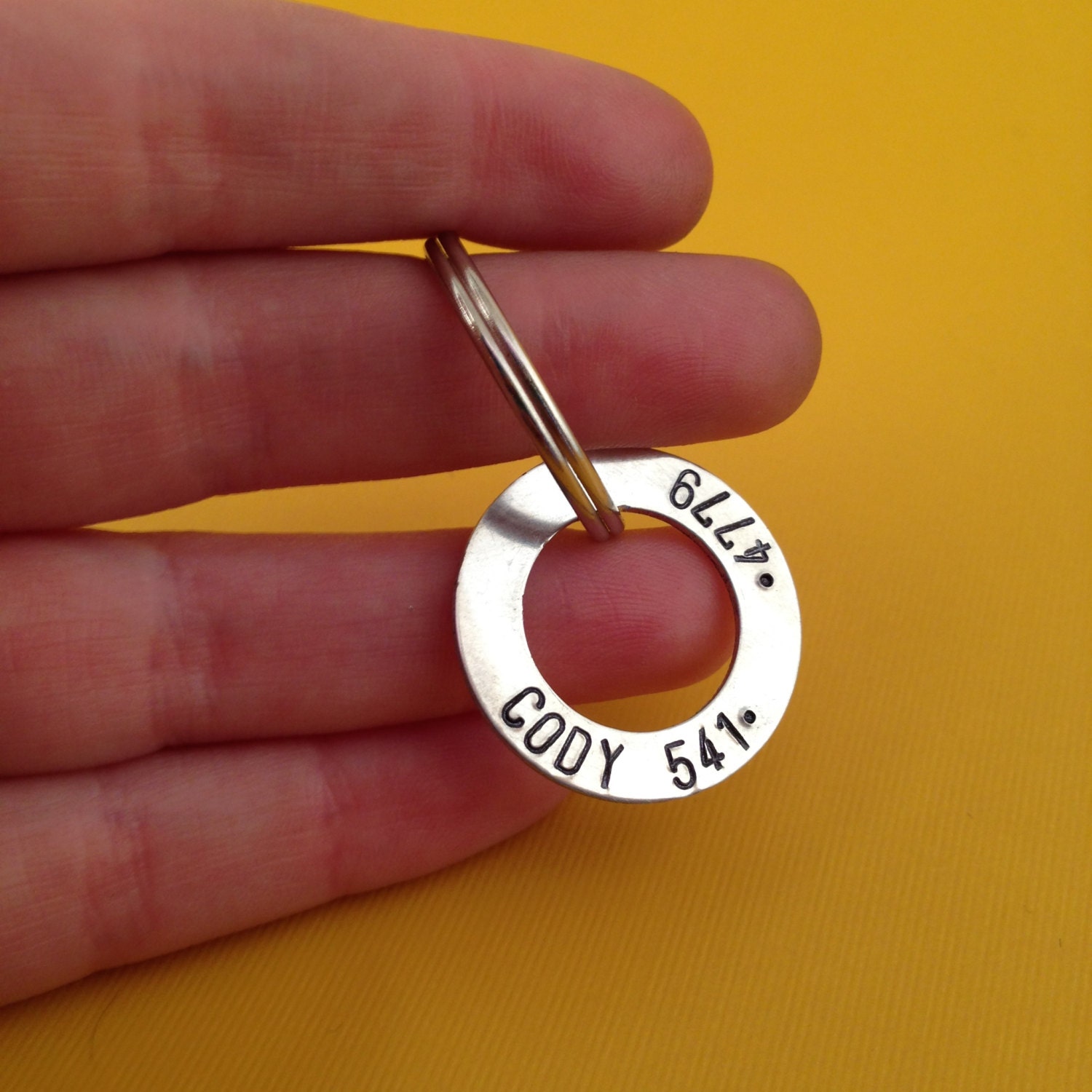 Custom Pet ID Tag: Hand Stamped Copper, Brass, or Aluminum Washer, view 4