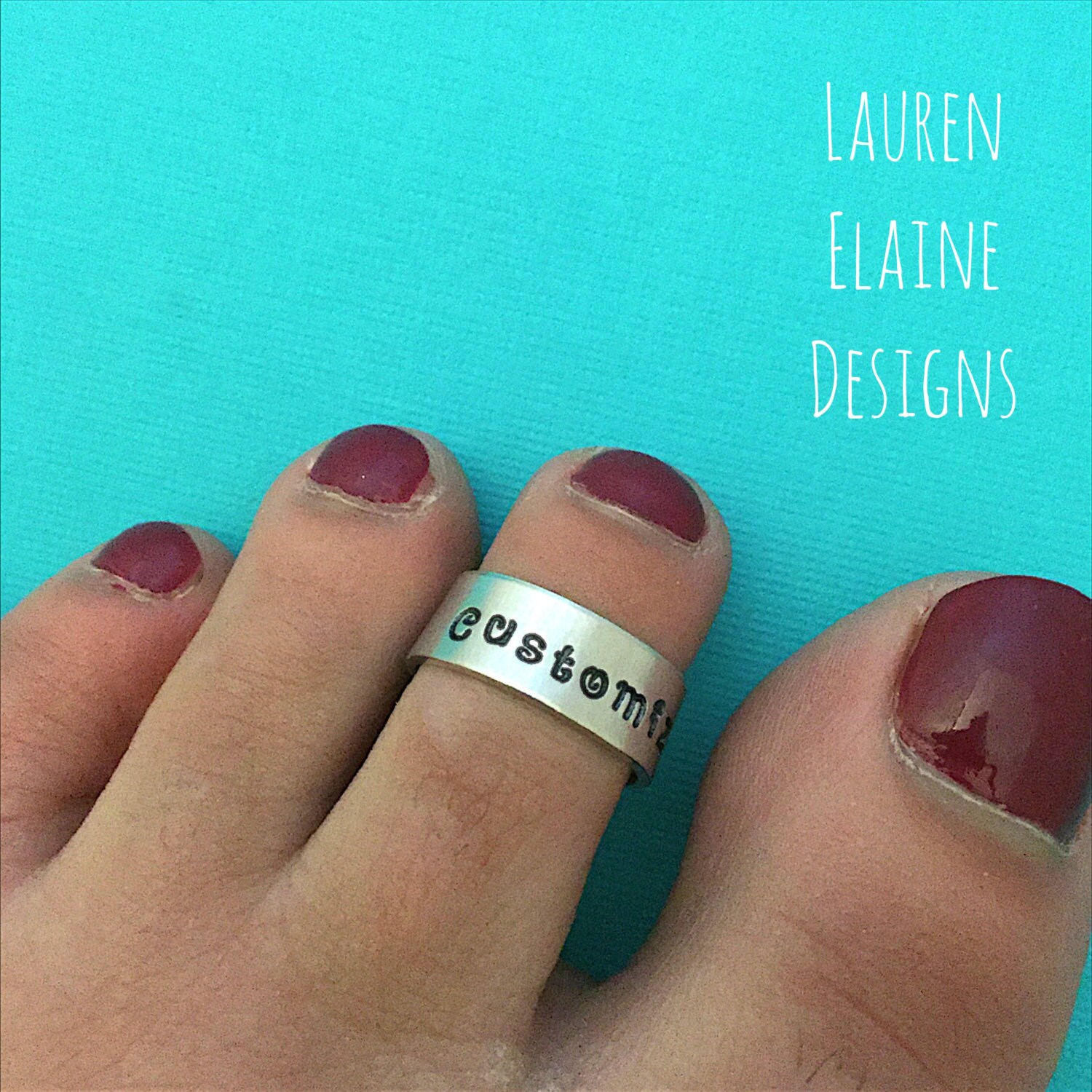 Custom Hand Stamped Adjustable Toe Ring- You Choose the Phrase and Font, view 2