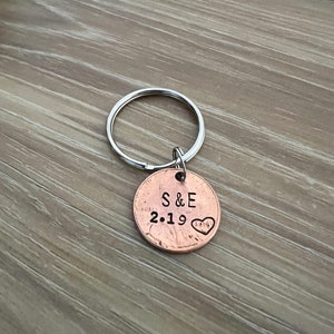 Anniversary Date and Initials Penny Keychain- Anniversary Gift- You Choose Penny Year