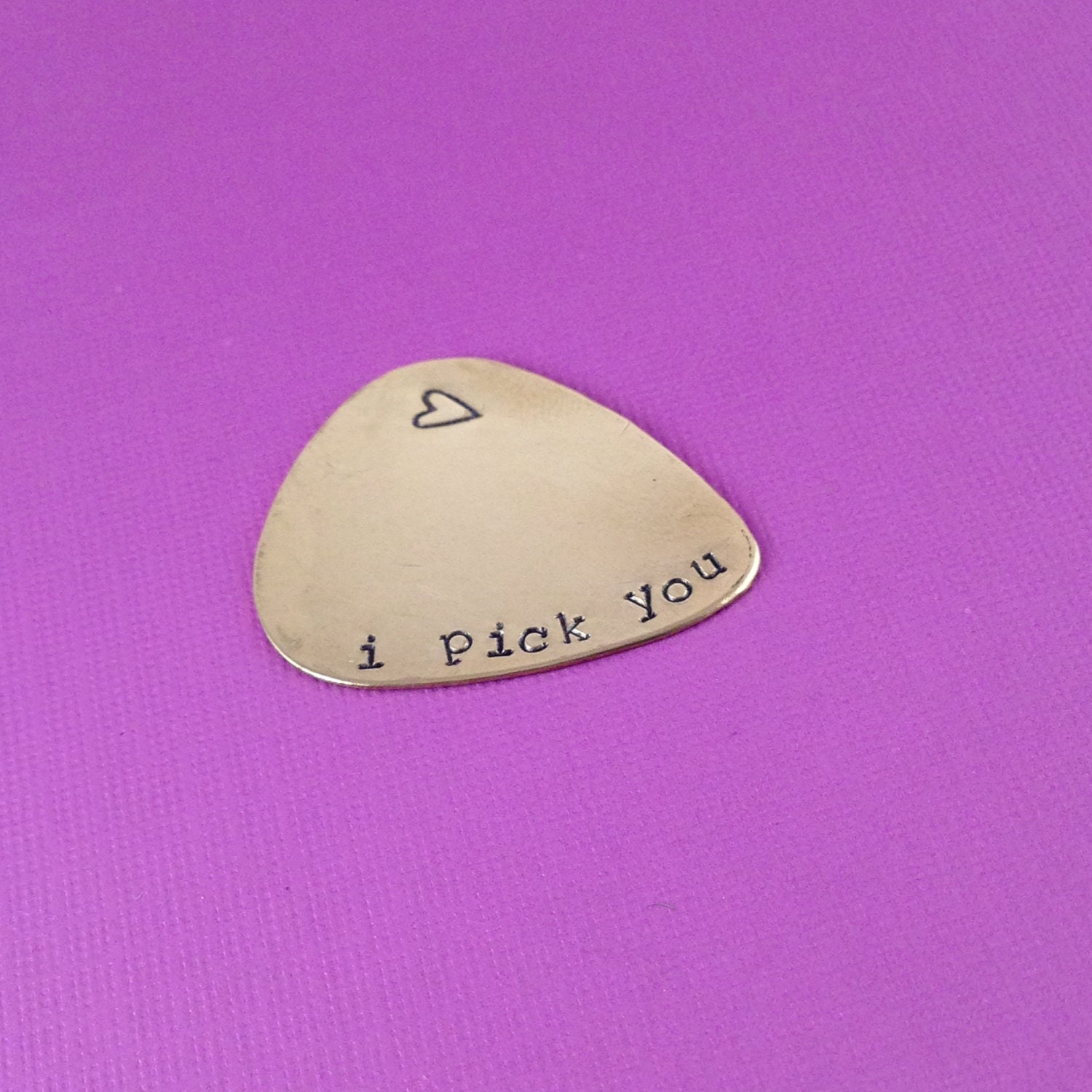 Hand Stamped Guitar Pick: "I Pick You" - Custom Metal, view 3