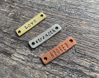 Custom Hand Stamped Rectangular Bracelet Charms or Tags- 1" x 1/4"- In Brass, Aluminum, or Copper