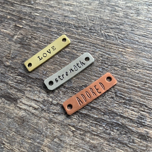 Custom Hand Stamped Rectangular Bracelet Charms or Tags- 1" x 1/4"- In Brass, Aluminum, or Copper