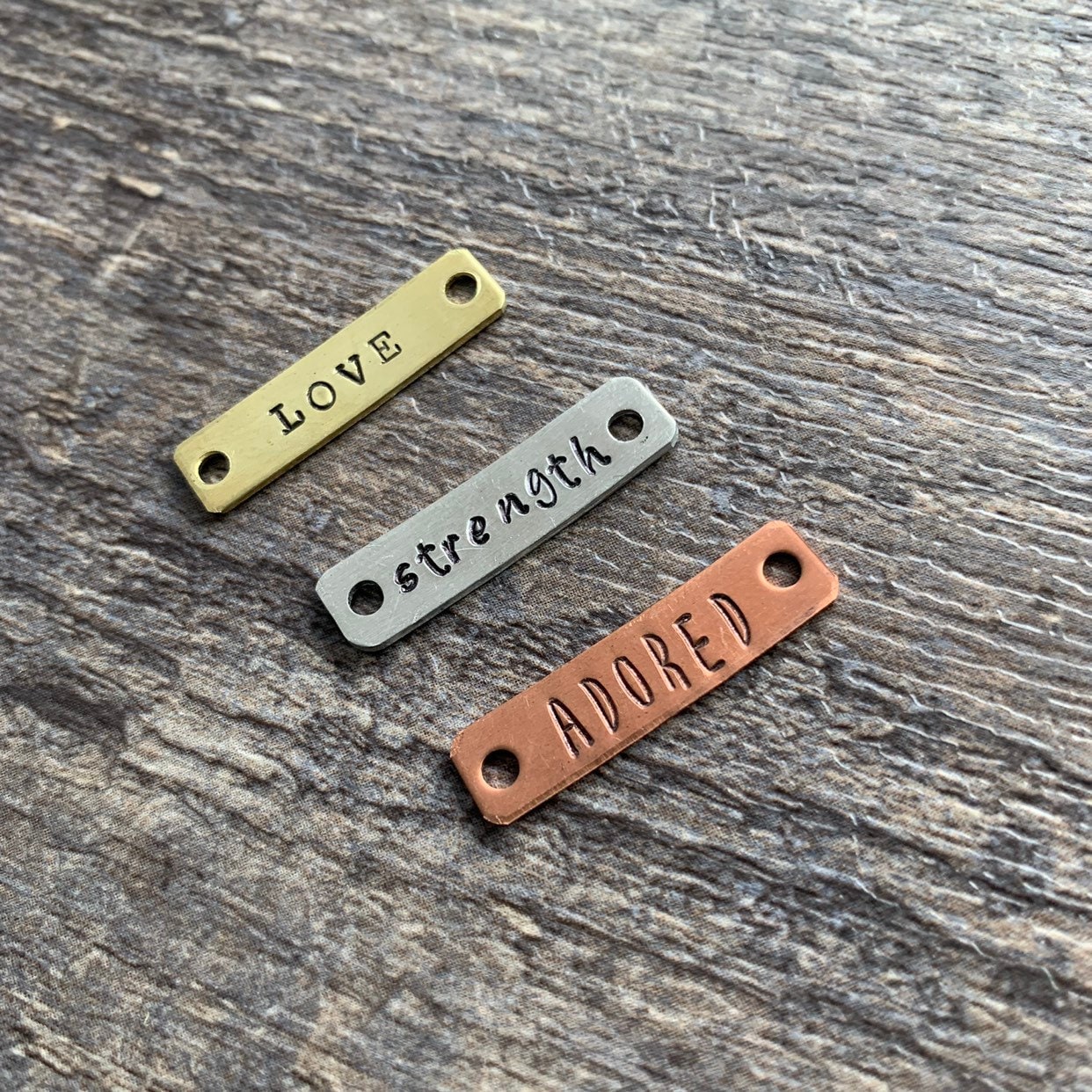 Custom Hand Stamped Bracelet Charm: Brass, Aluminum, or Copper