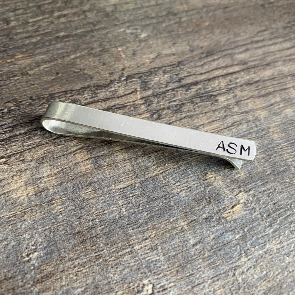Hand Stamped Skinny Tie Bar: Personalized Aluminum Groomsmen Gift