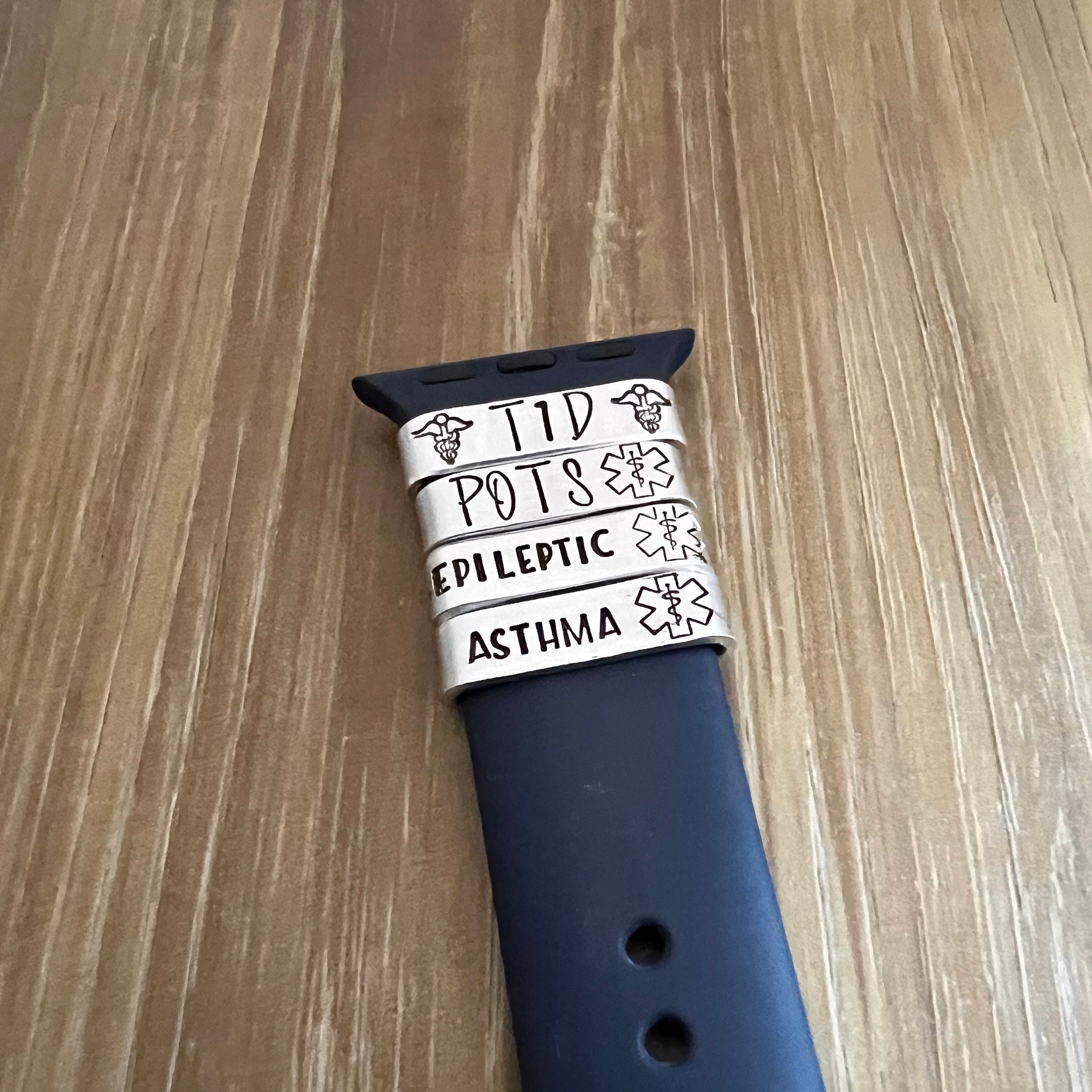 Hand Stamped Medical ID Watch Band Charm: Aluminum Medical Alert Tag, view 2