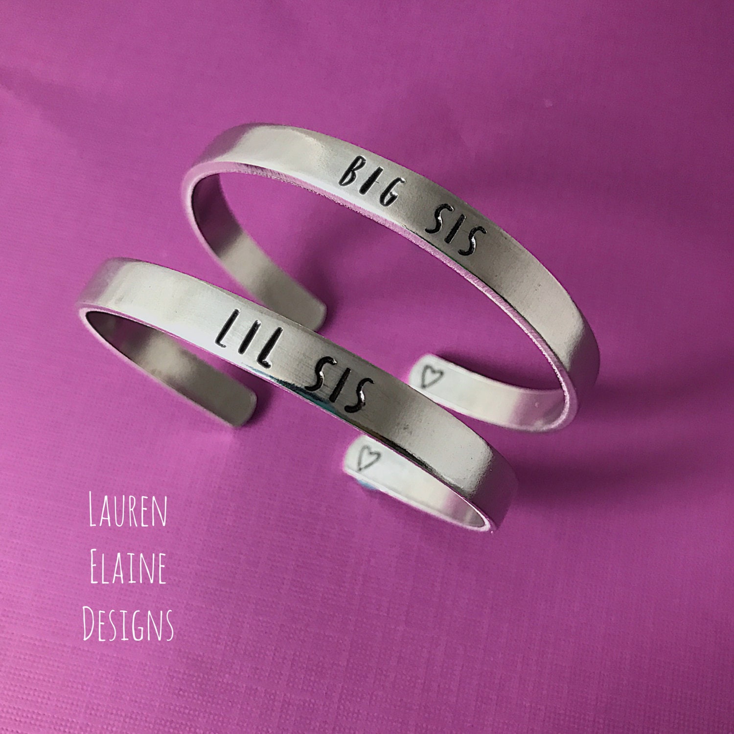 Big Sis, Lil Sis Hand Stamped Aluminum Bracelets- Sisters Bracelet Set- You Choose the Font, view 2